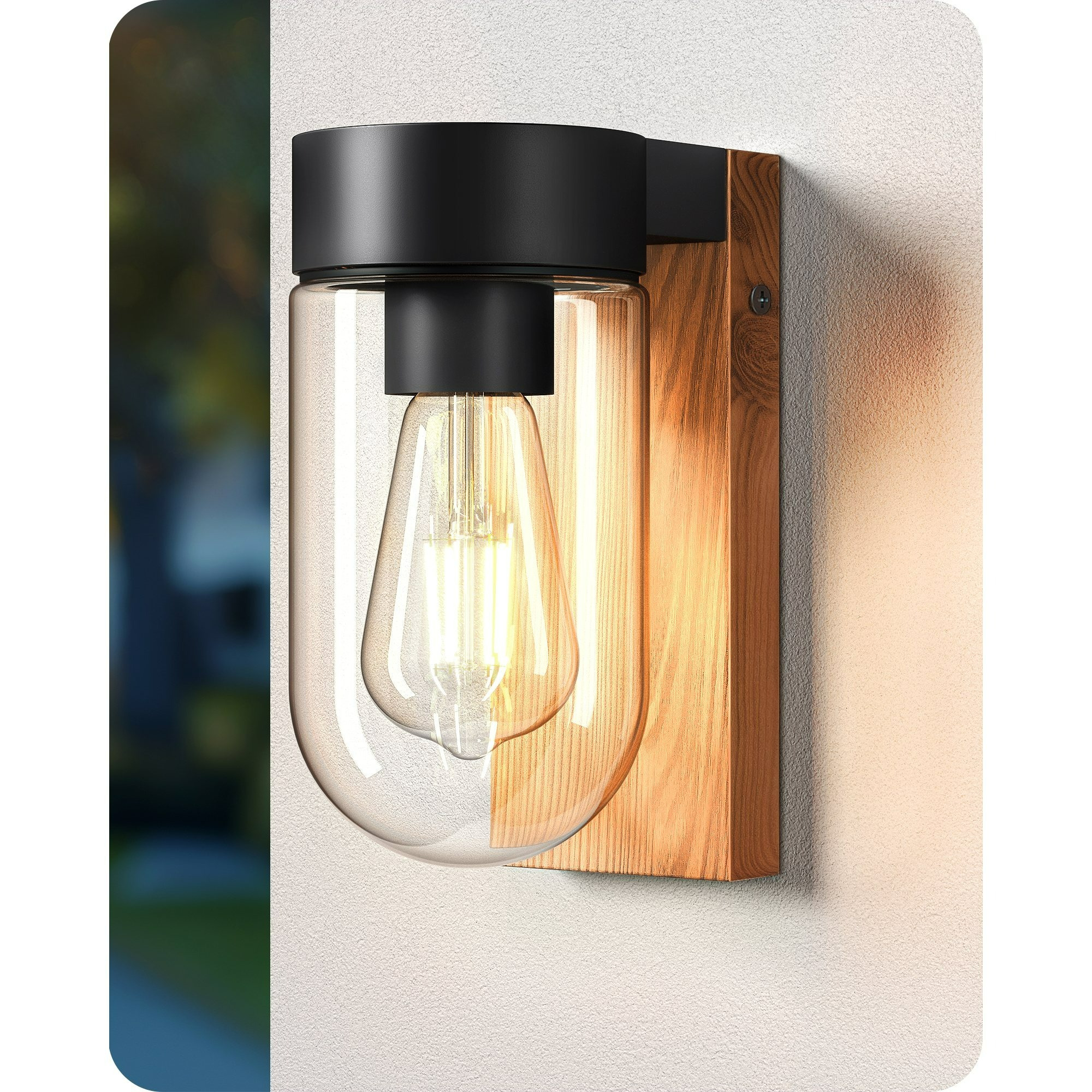 Image of Wall Lamp, Wall Lamp With Clear Glass, Aluminum In Wood Look, E27 Socket, Without
