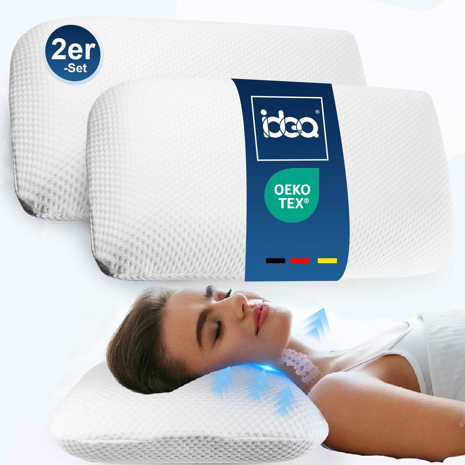 Image of Memory Foam Pillow - 2pcs Set, Ergonomic Shape, Breathable Cover, Washable, Suitable For Sleeping (40 X 60 Cm)
