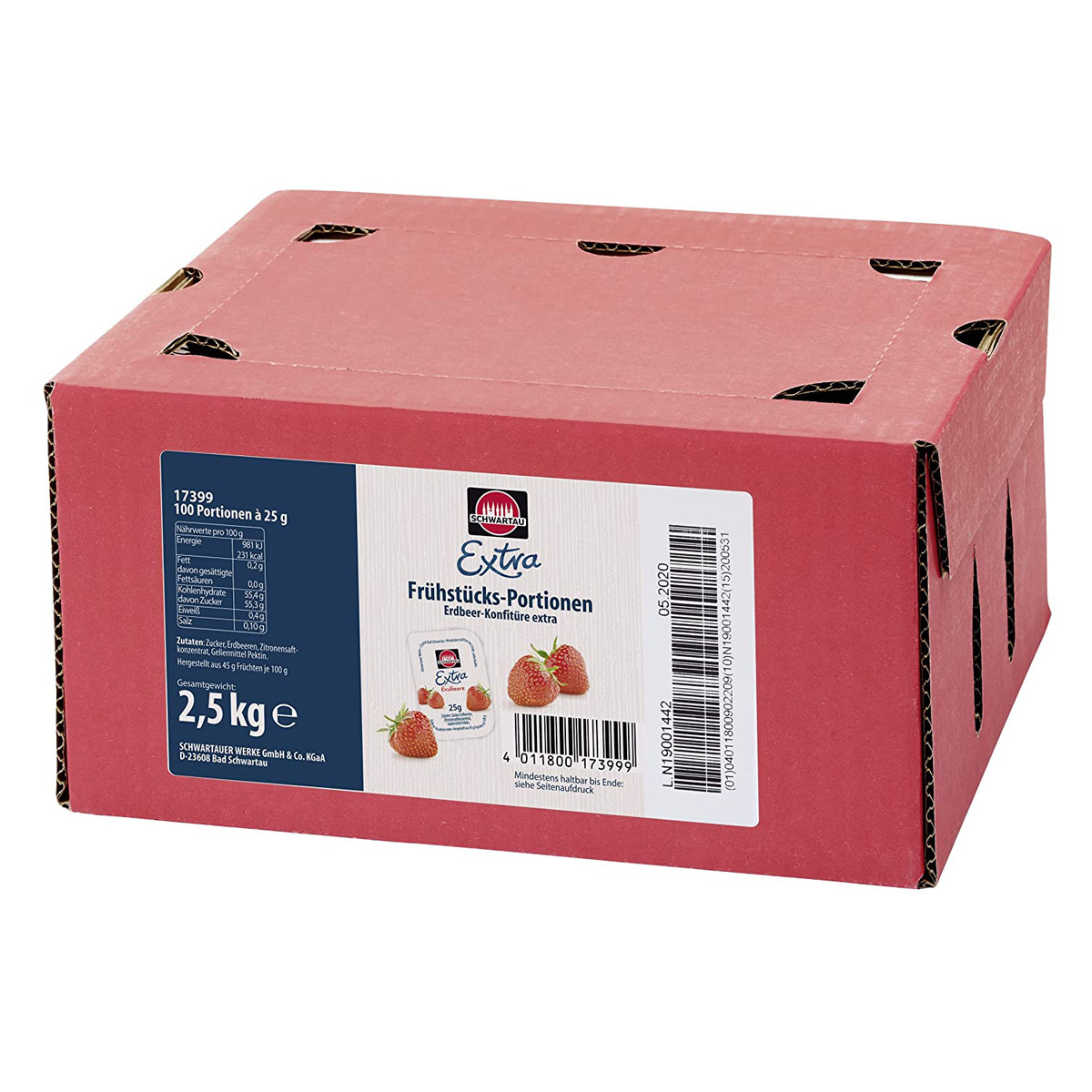 Schwartau Extra Strawberry Jam Portion Cups, 100 Pieces, 25g Each
