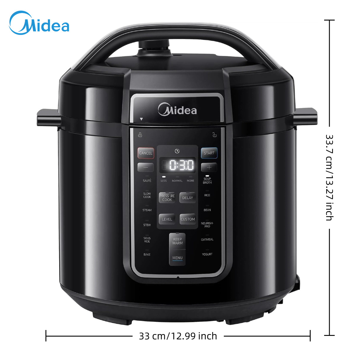 Midea 6L Electric Pressure Cooker, 9-in-1 Multifunctional Pot, 14 Functions: Yogurt, Rice, Slow, Sous Vide, Steaming, Noodle Cooker. Versatile Meals Anytime. Stainless Steel Inner Pot (Easy to Clean), Black