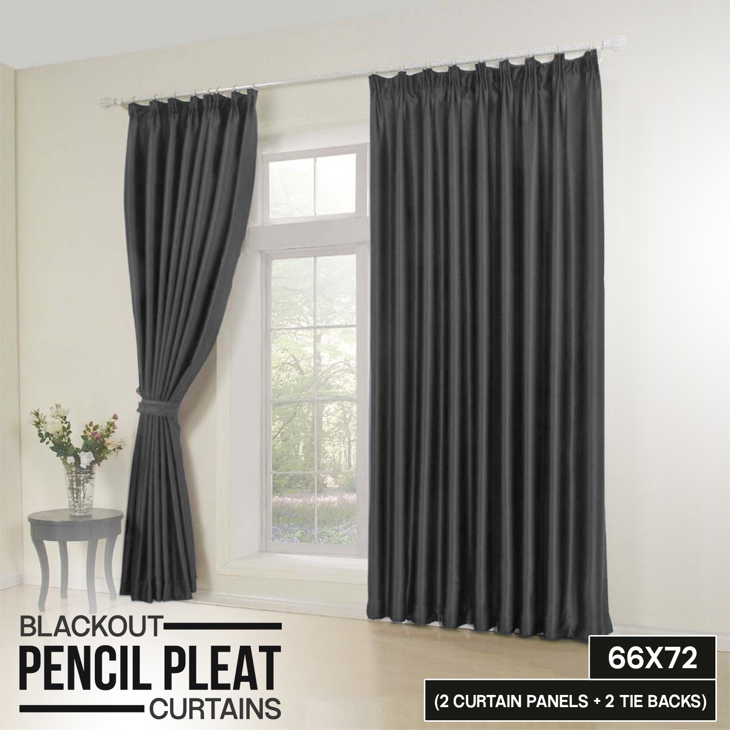 TEMU 2pcs Pencil Blackout Curtains For Bedroom – Thermal Insulated, Noise Reducing Window Drapes With Matching Ties, Energy Saving Elegant Curtains