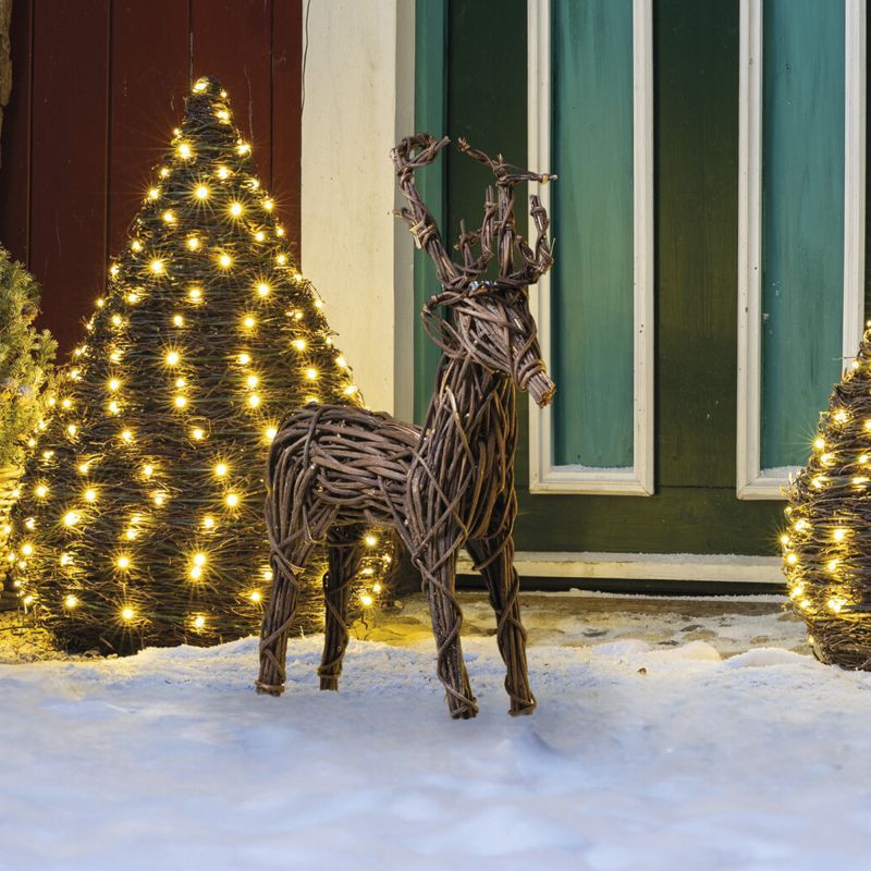 Image of Reindeer Decorative Figure, Woven Vine Branches On Metal, 76 Cm Tall, Winter Decoration