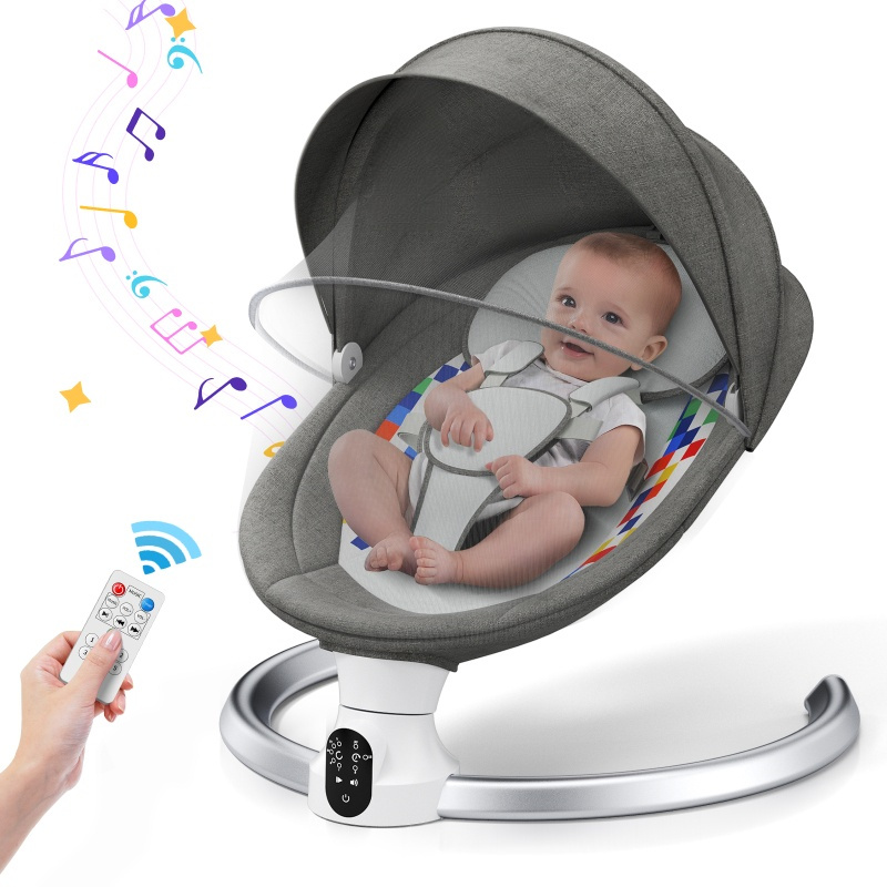 Bouncer Chair App & Remote Control Electric Swing with Wireless 5 Swing Speeds and 3 Timer, 10 Preset Lullabies Soft Padded Bouncer