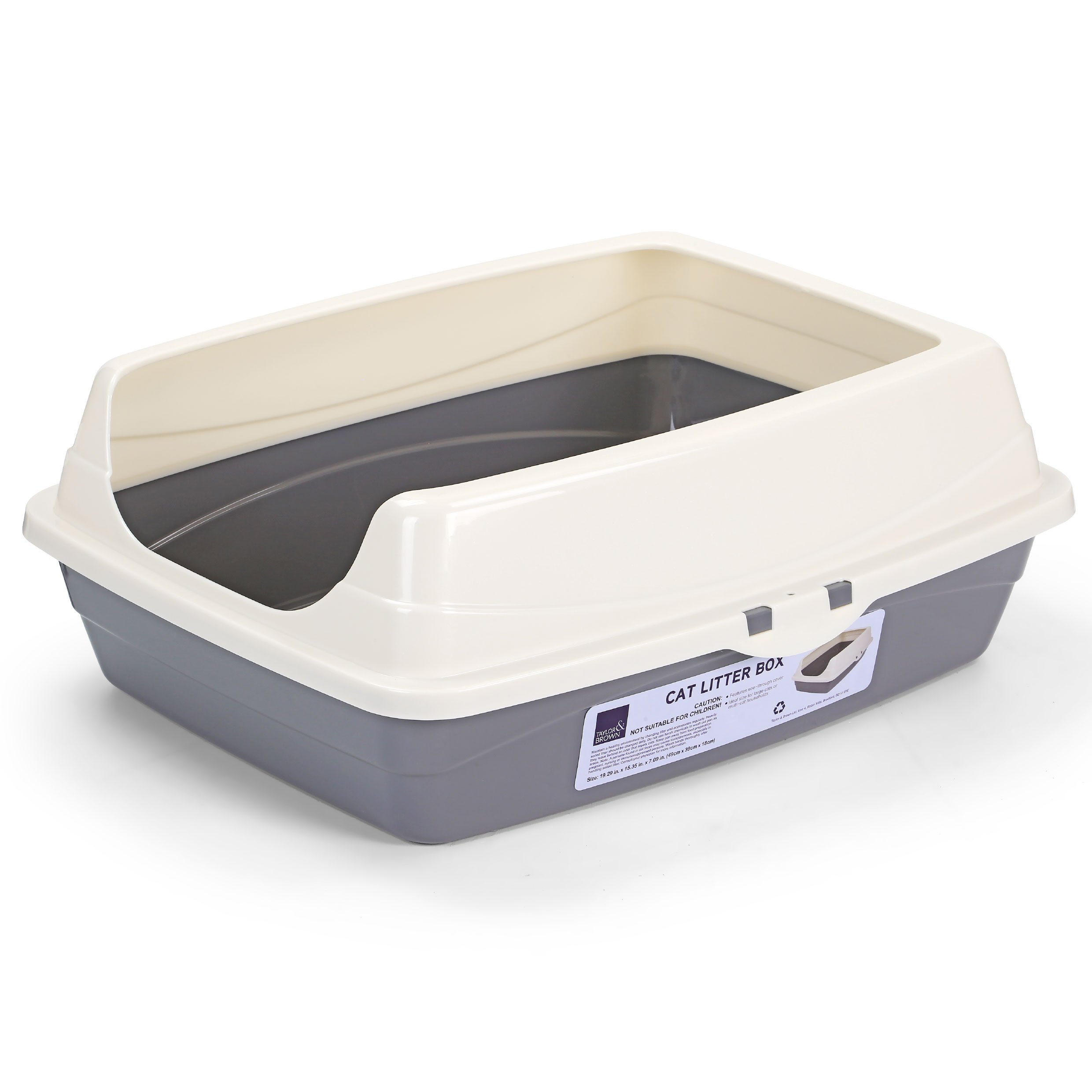 TEMU Tall Open Top Cat Litter Tray - Large Cat Kitten Toilet Box With Detachable Rim, Non Stick Surface, Anti-scatter Design, Easy Entry, Durable
