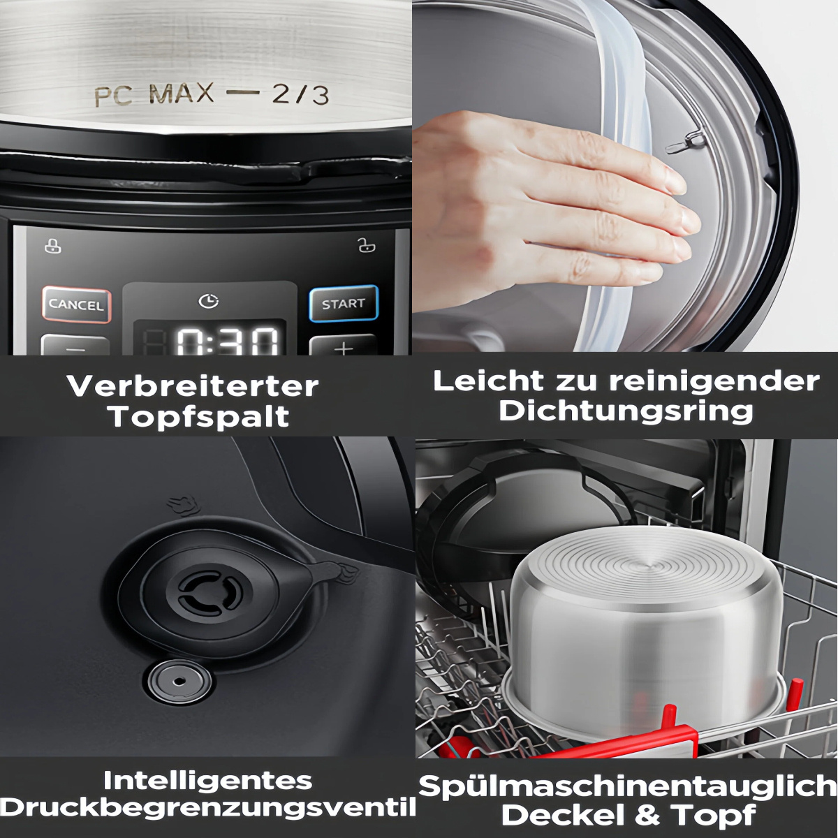 Midea 6L Electric Pressure Cooker, 9-in-1 Multifunctional Pot, 14 Functions: Yogurt, Rice, Slow, Sous Vide, Steaming, Noodle Cooker. Versatile Meals Anytime. Stainless Steel Inner Pot (Easy to Clean), Black