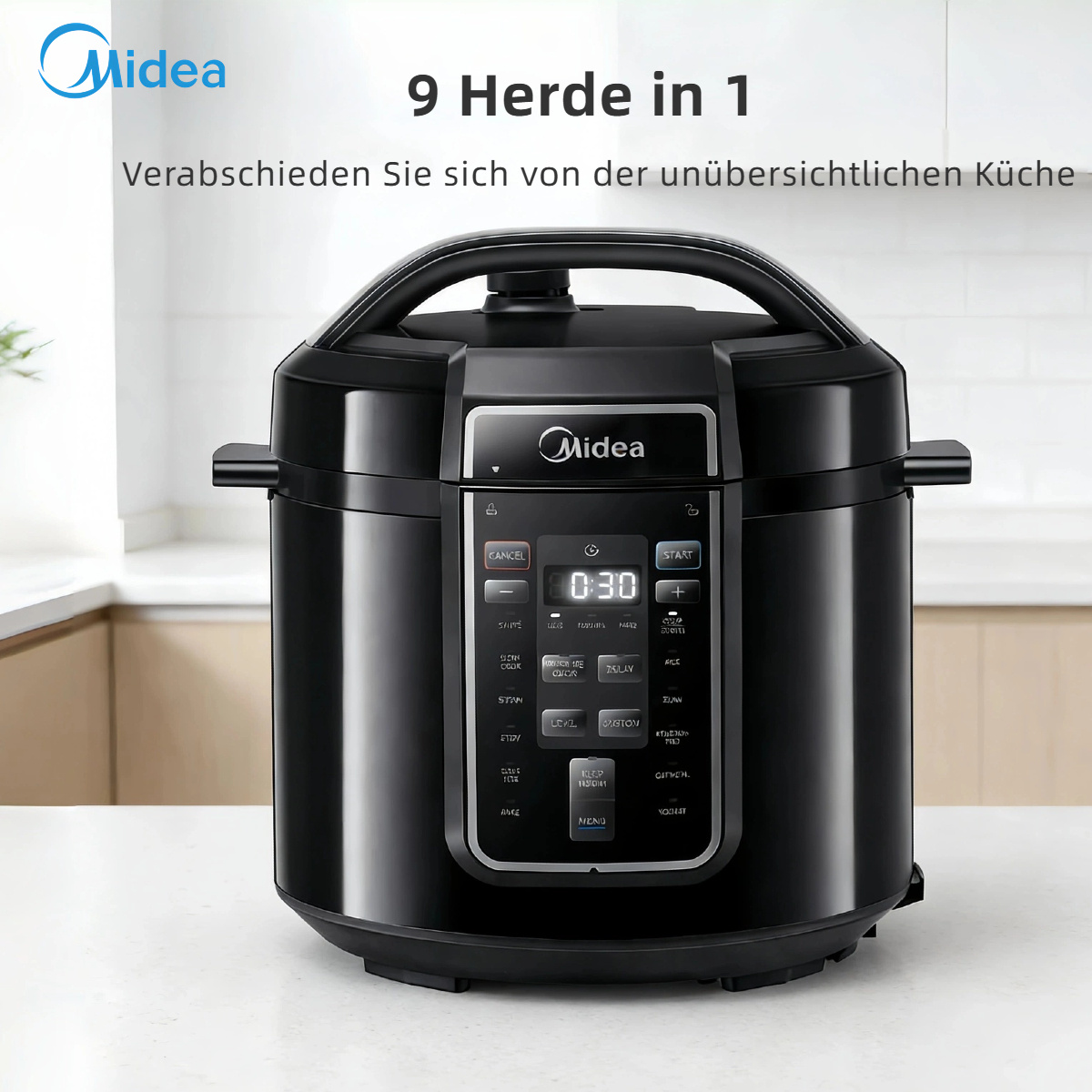 midea 6l electric pressure cooker, 9 in 1 multifunctional pot, 14 functions: yogurt, rice, slow, sous vide, steaming, noodle cooker. versatile meals anytime. stainless steel inner pot (easy to clean), black
