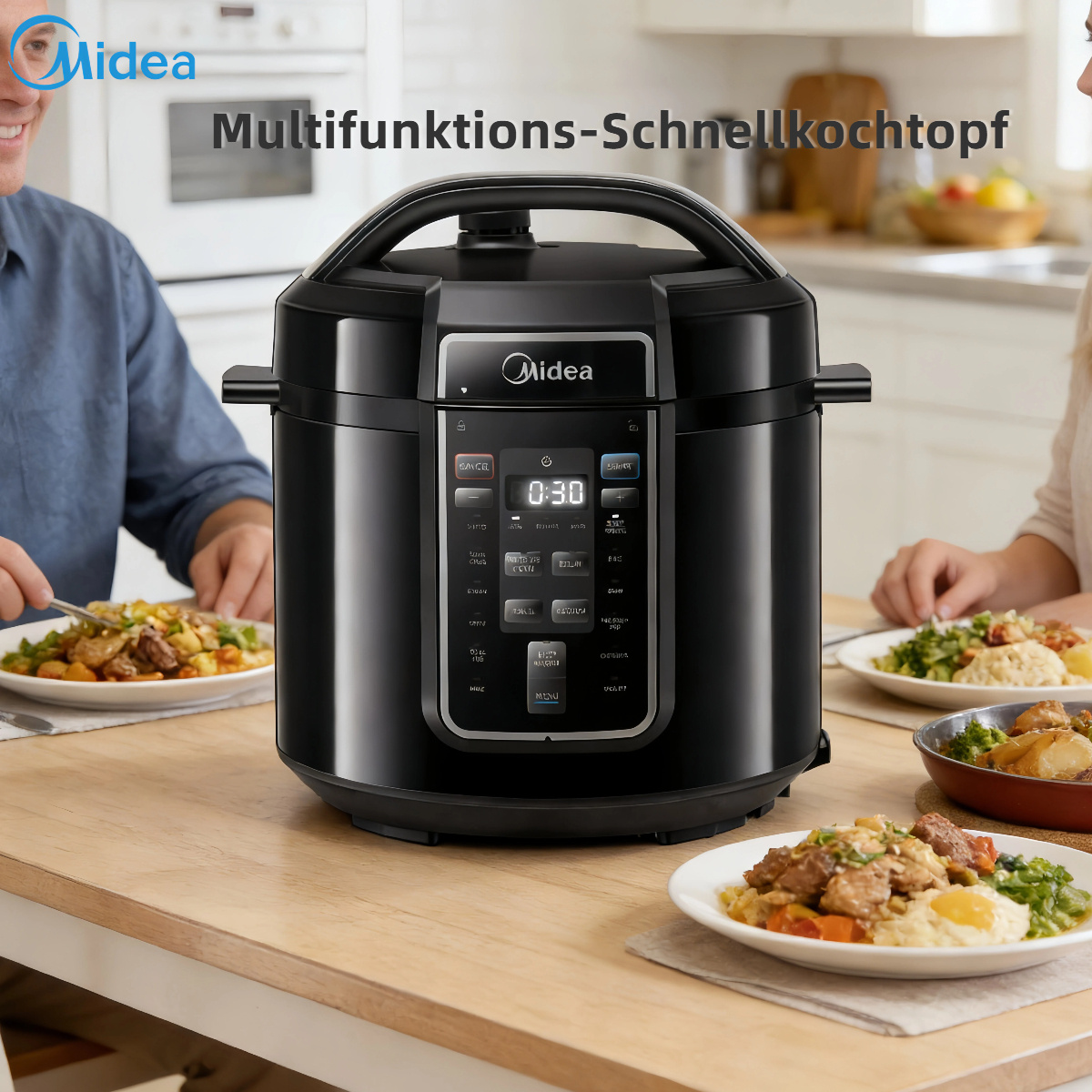 Midea 6L Electric Pressure Cooker, 9-in-1 Multifunctional Pot, 14 Functions: Yogurt, Rice, Slow, Sous Vide, Steaming, Noodle Cooker. Versatile Meals Anytime. Stainless Steel Inner Pot (Easy to Clean), Black