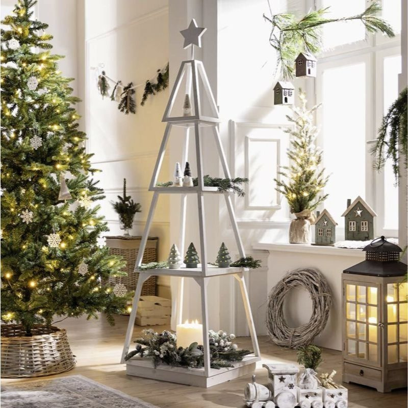 Decorative "" Wooden Pyramid Shelf With , 175 Cm High, White.