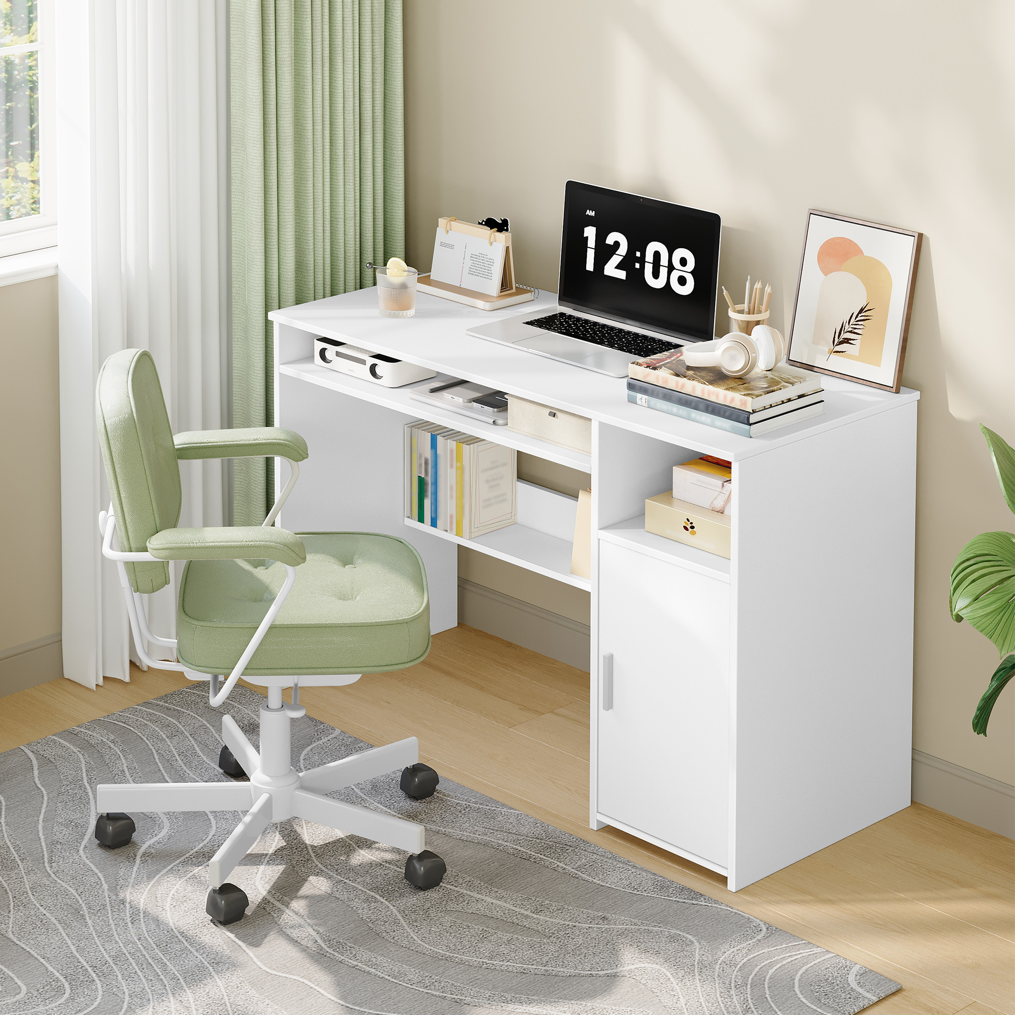 E-shop Hzuaneri Schreibtisch, Computertisch mit 1 Tür, Bürotisch mit Minimalistischem Design, moderner PC Tisch, geeignet für Arbeitszimmer, Büro,