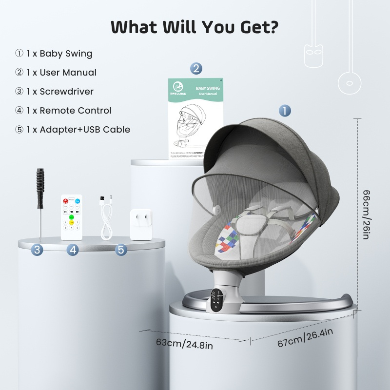 Bouncer Chair App & Remote Control Electric Swing with Wireless 5 Swing Speeds and 3 Timer, 10 Preset Lullabies Soft Padded Bouncer