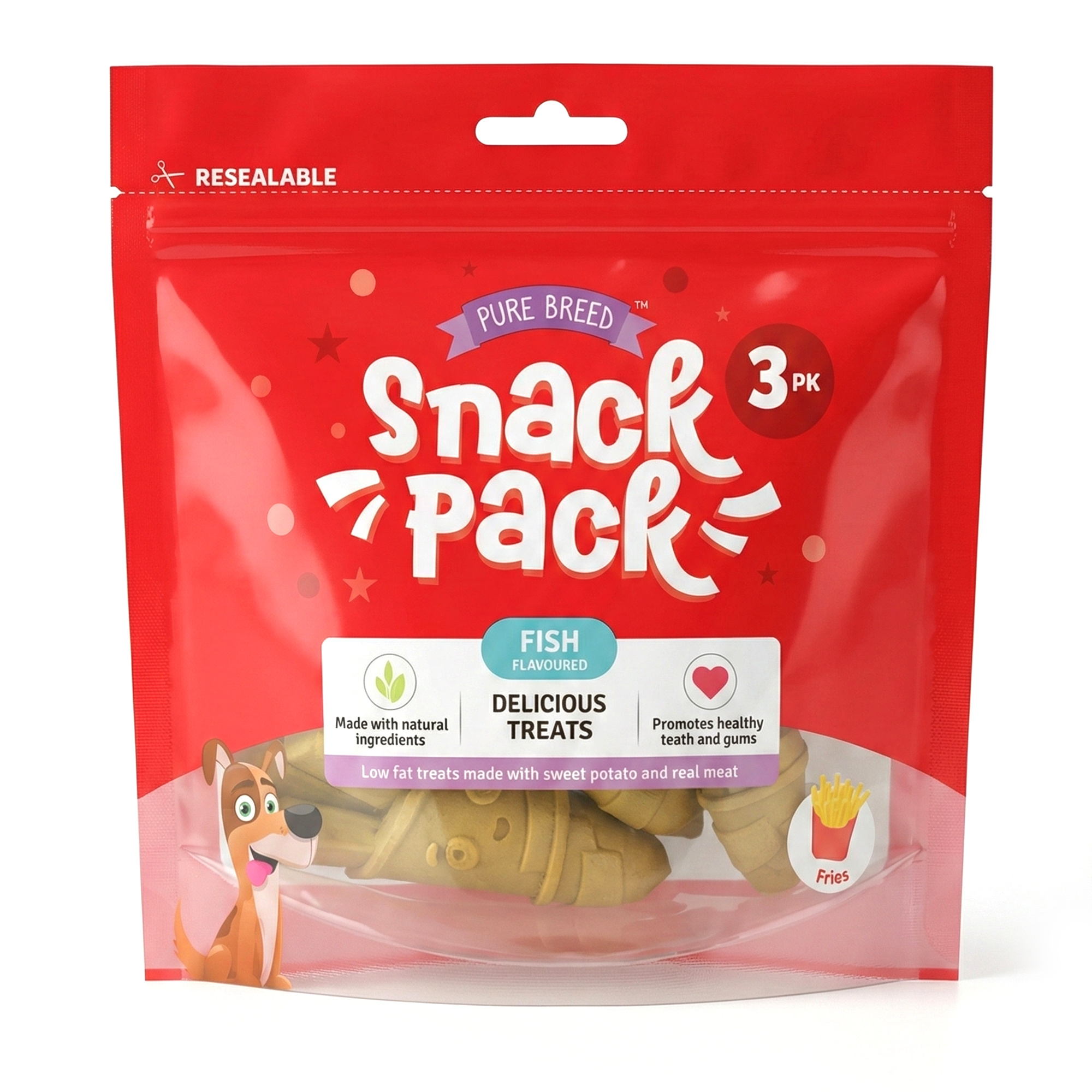 TEMU Pure Breed 1pk Dog Treats 90g | Mackerel Flavoured French Fry Dog Snacks | Natural Chew Dog Treats | Rewards For Training & Everyday Treating