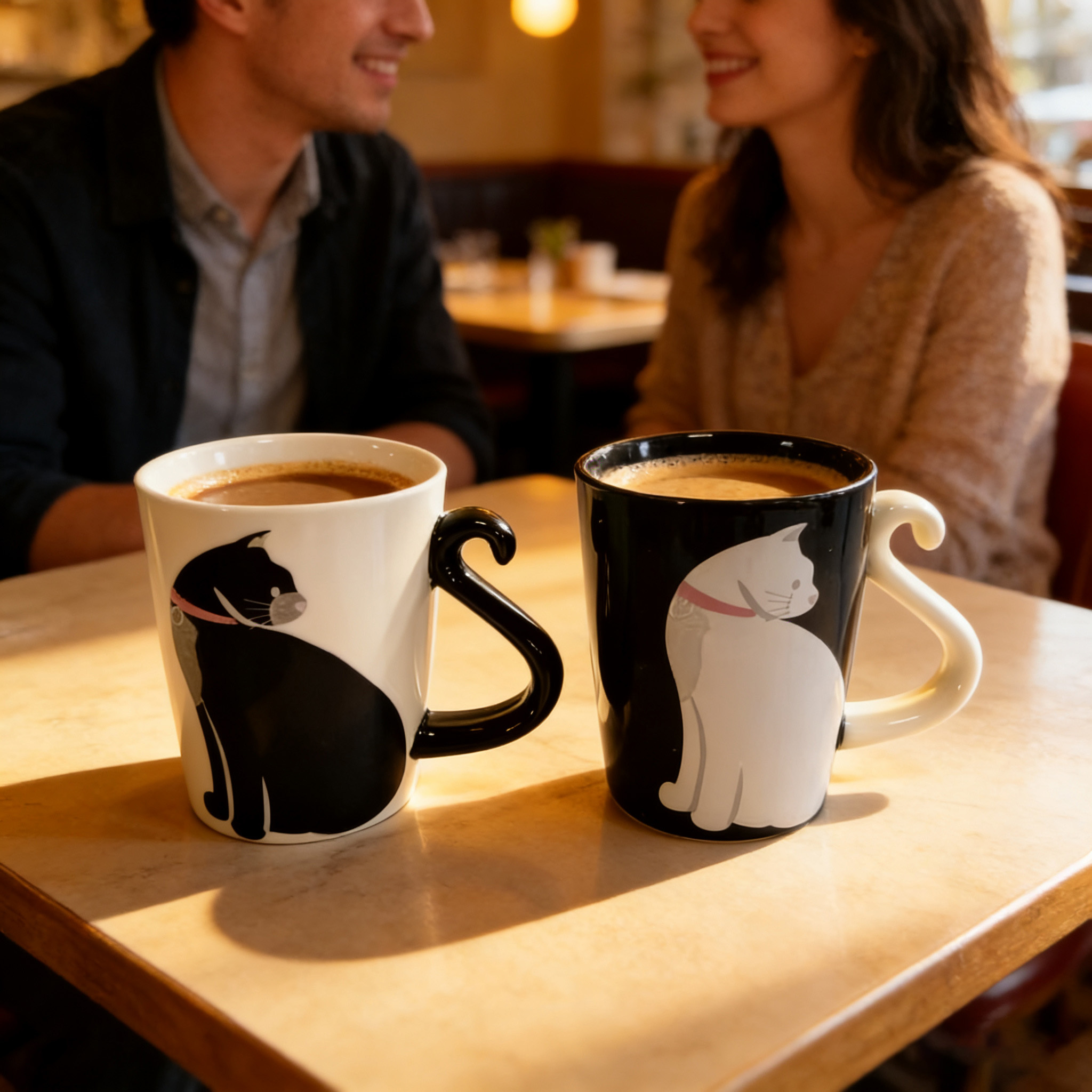 TEMU Juego de 2 Tazas de Cerámica con Diseño de Gato – Estilo Adorable – para Regalo de San Valentín