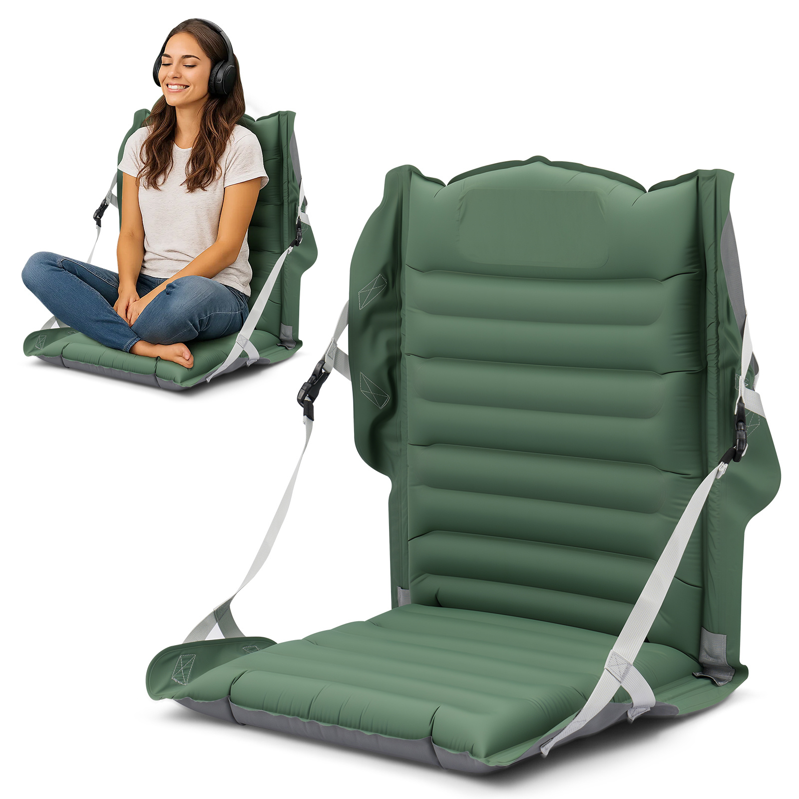 Image of Inflatable Folding Chair, Air Cushion For Picnics, Beach And Leisure, Portable Seat, Camping Recliner With Backrest