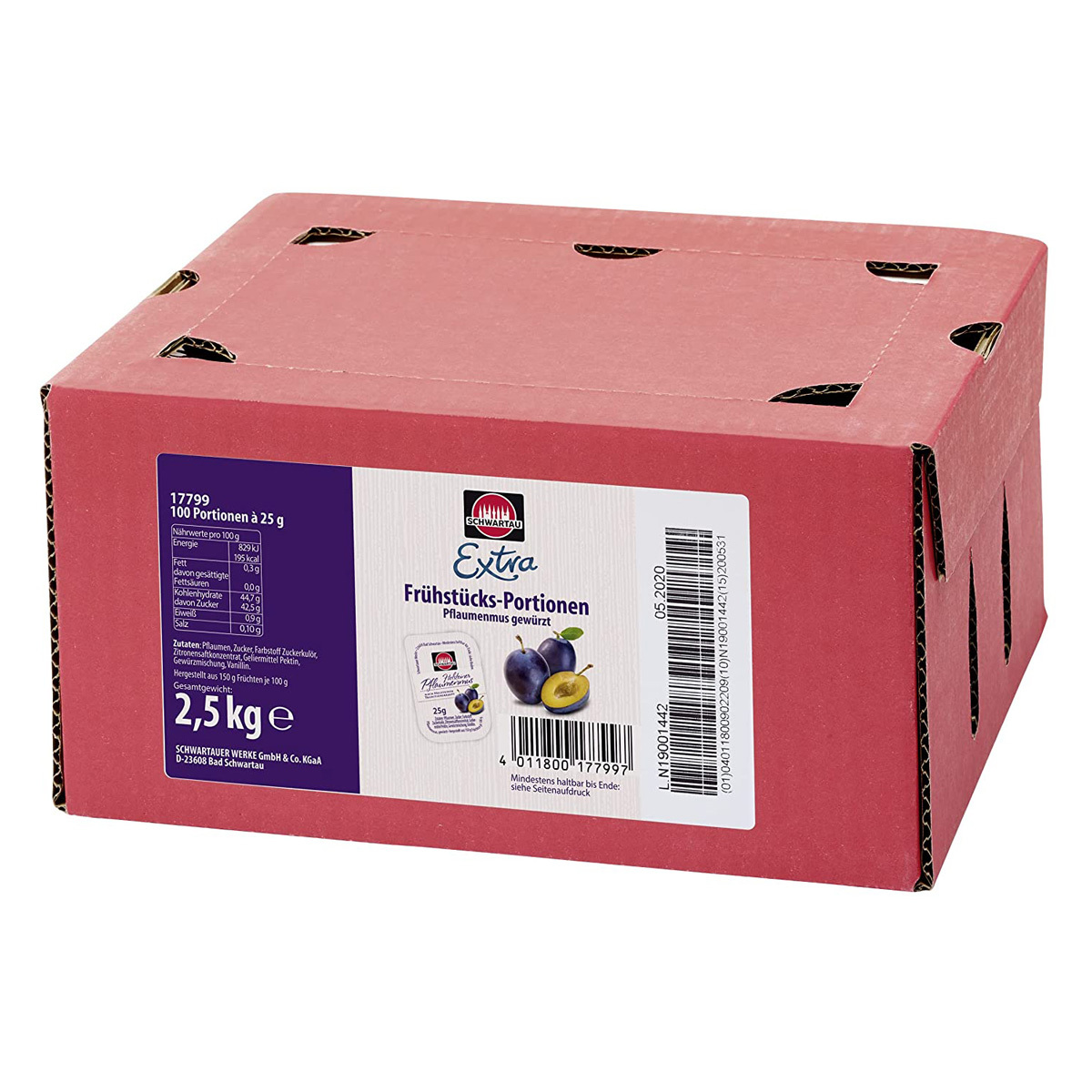 Schwartau Extra Plum Jam Portion Cups, 100 Pieces, 25g Each