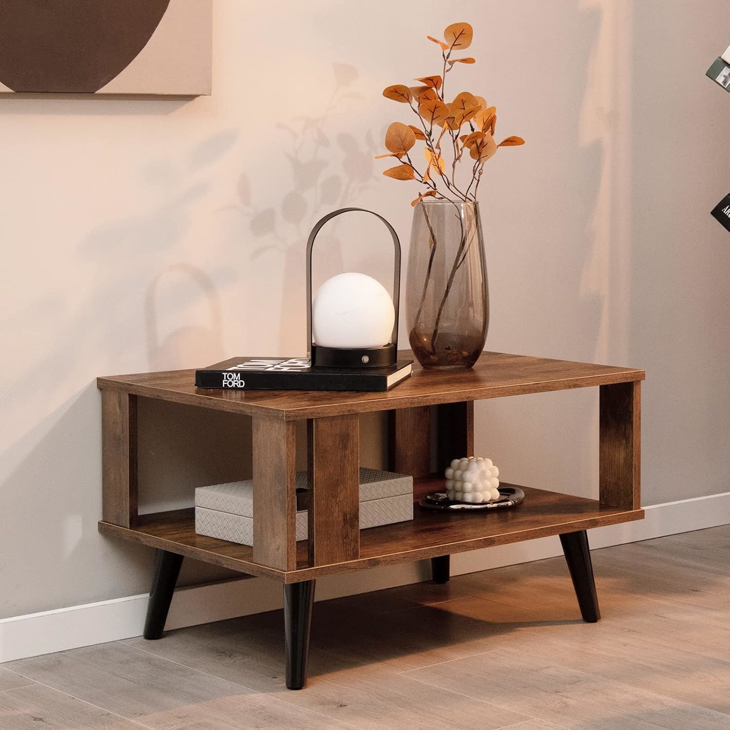 Coffee Table With Storage Shelf, 2-tier Tea Table W/ Supportive Legs, Compact Rectangle Sofa Side Table, Easy Assembly, Modern Accent Furniture End Table For Living Room, Bedroom