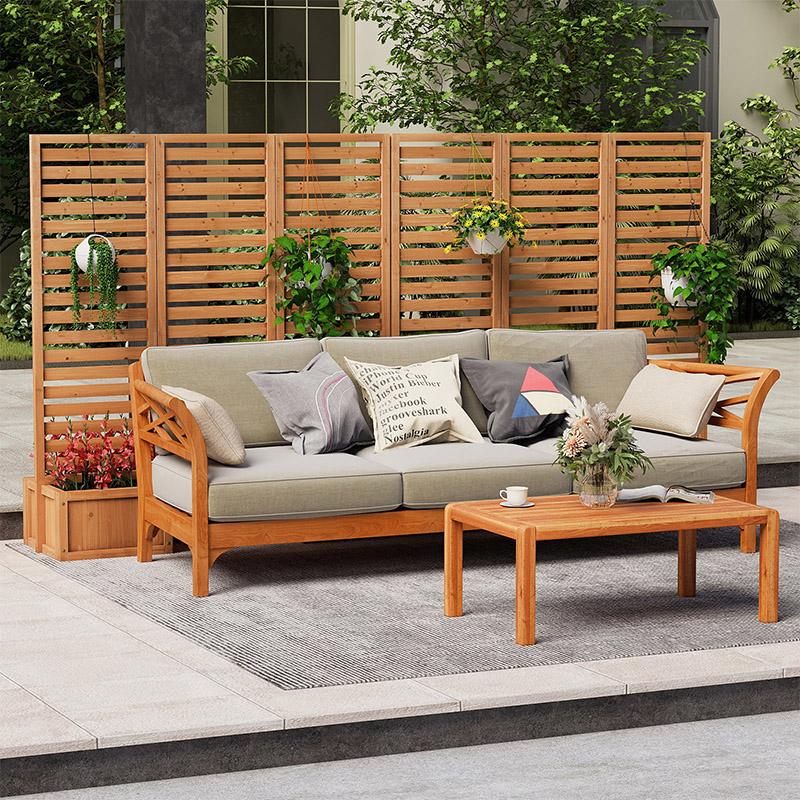 Image of Privacy Screen With 2 Self-draining Planter Boxes, 3-panel Freestanding Garden Fence With Garden Beds, 62" X 20" "