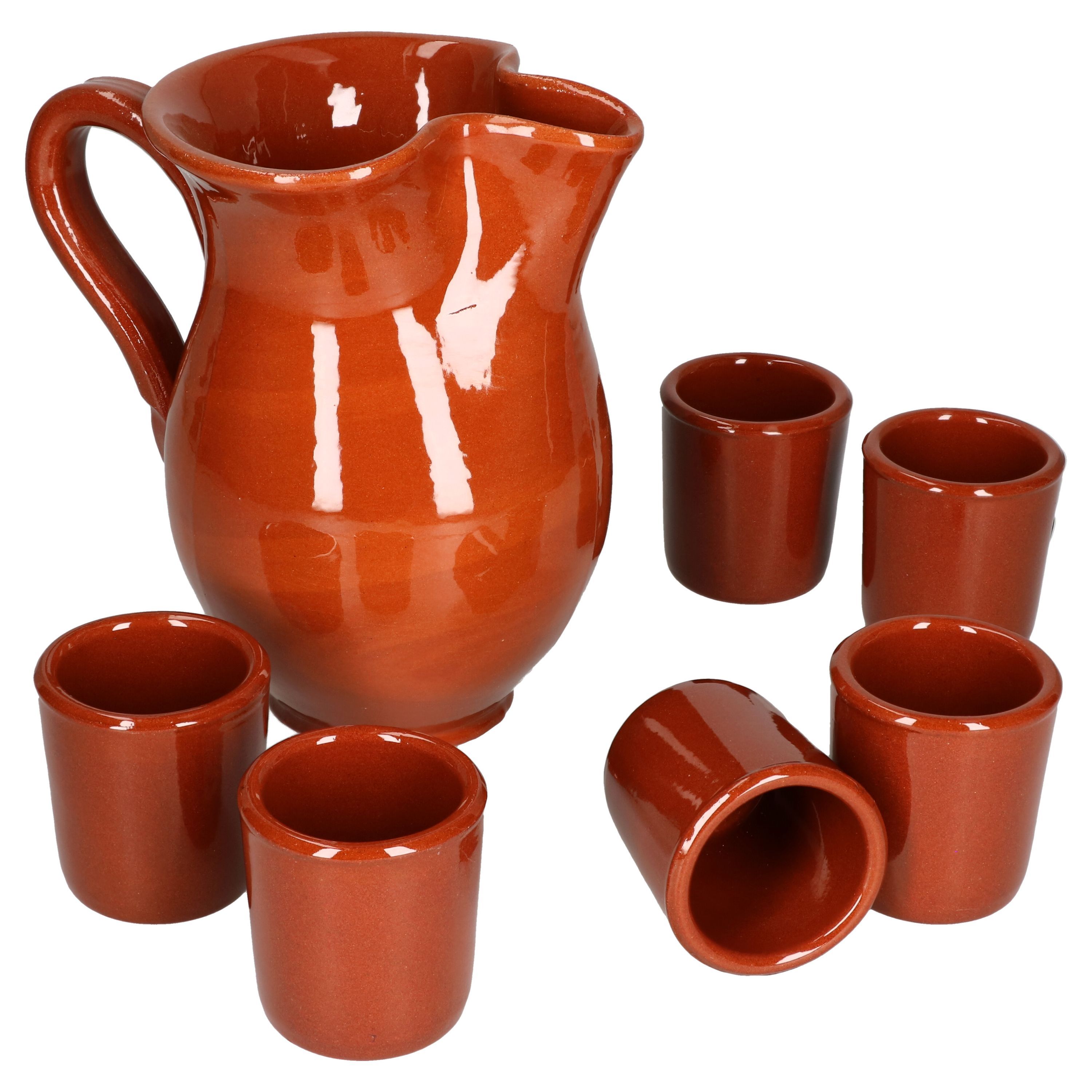 7-piece Clay Dinnerware Set: Clay Pitcher 0.5l + 6 50ml, Brown Glazed - 99546 + 6x 12970