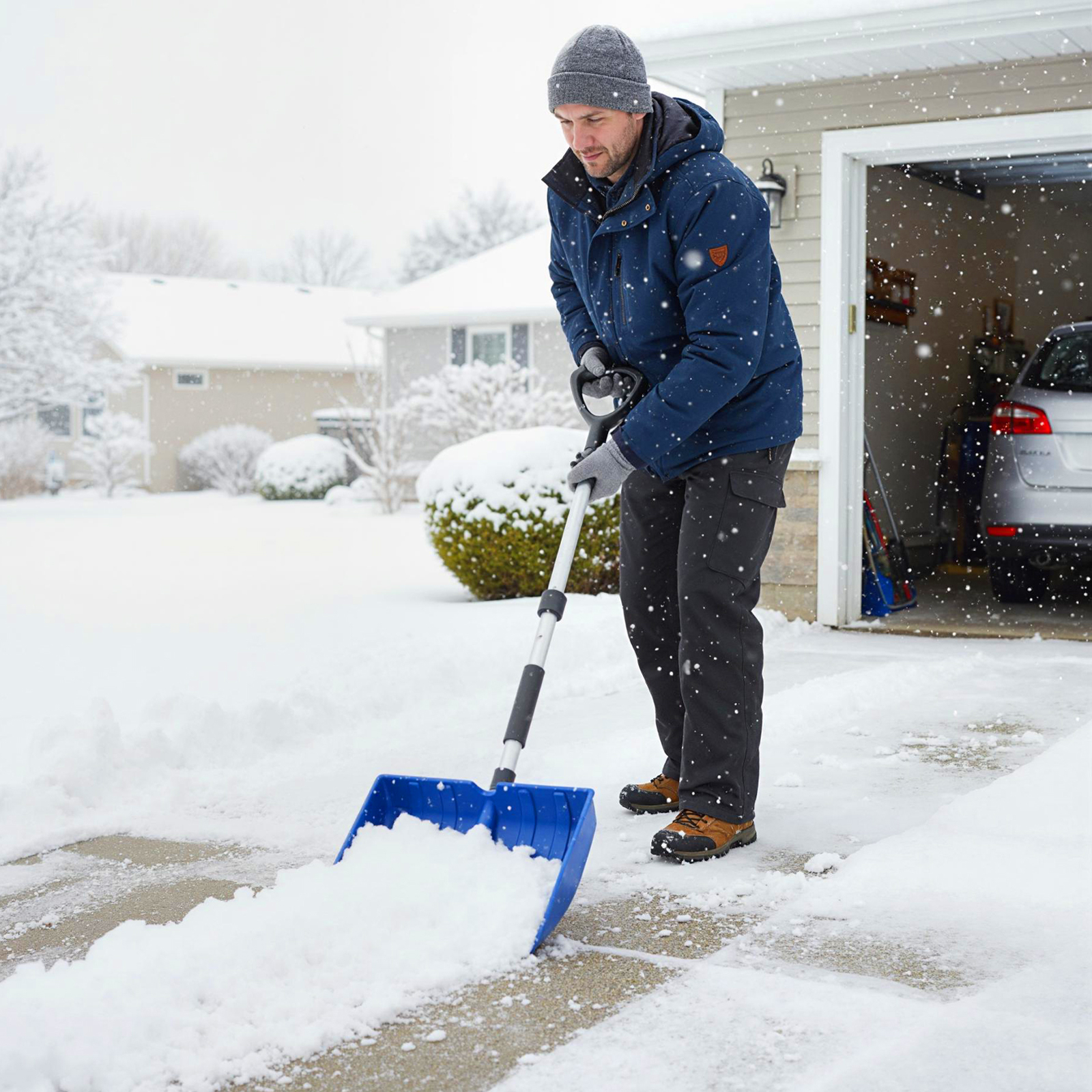 Image of Snow Shovel For Driveway & Car, Lightweight & Portable Tool With D-grip Handle, Wide Blade & Aluminum Strip, Scraper For Garage Emergency