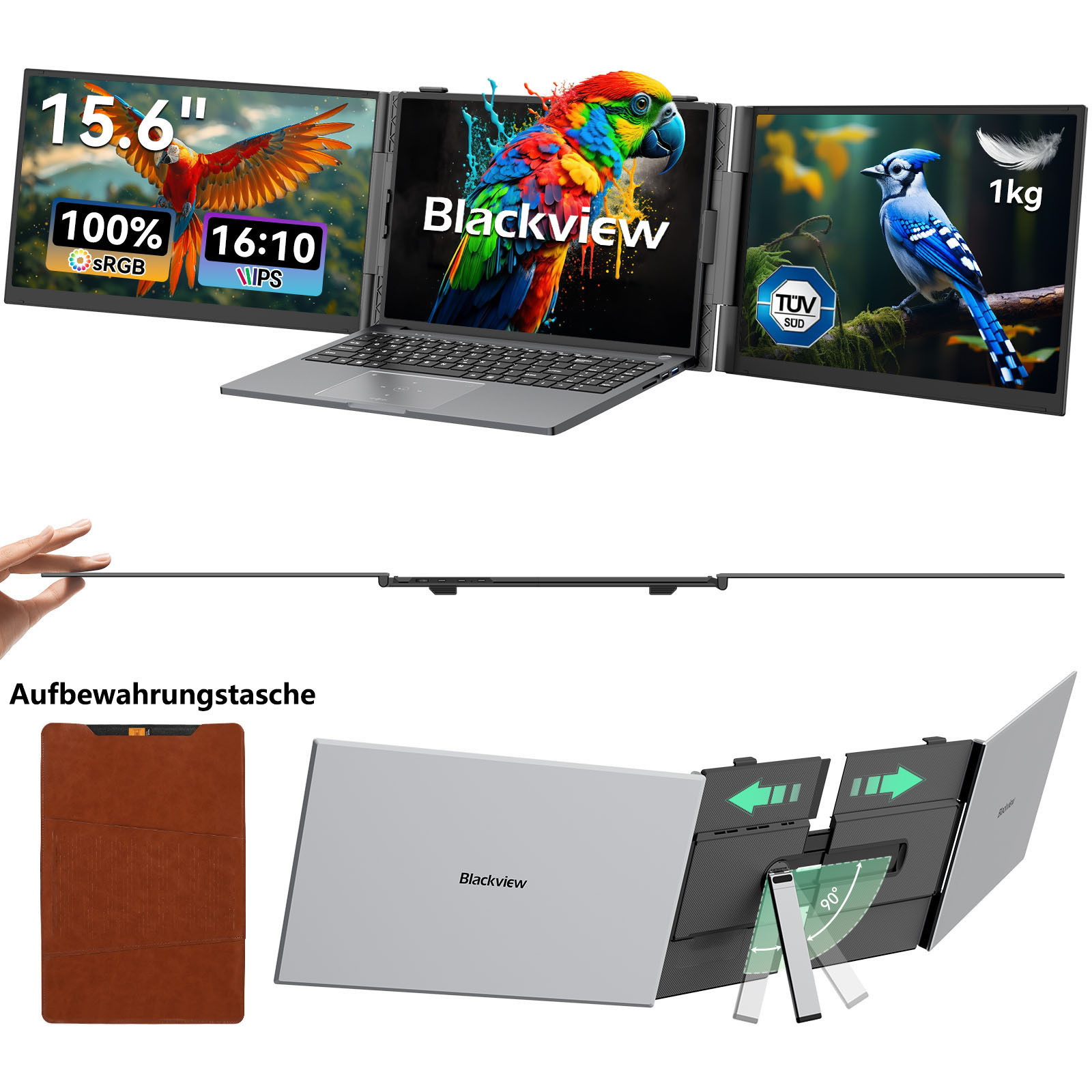 E-shop Blackview DCM8 Dual Laptop Bildschirm 15.6" FHD IPS - Ultradünn 4.5mm & Leicht 1kg, Low Blue Light Augen-Schutz 16:10 Triple Portable Monitor,