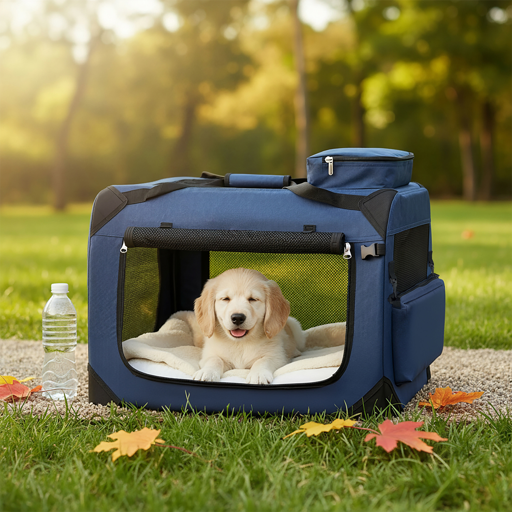 Image of Foldable Dog Crate 60 X 42 X 42 Cm, , Dog Bag, Oxford Fabric, Breathable And Portable, Metal Frame, With Handles