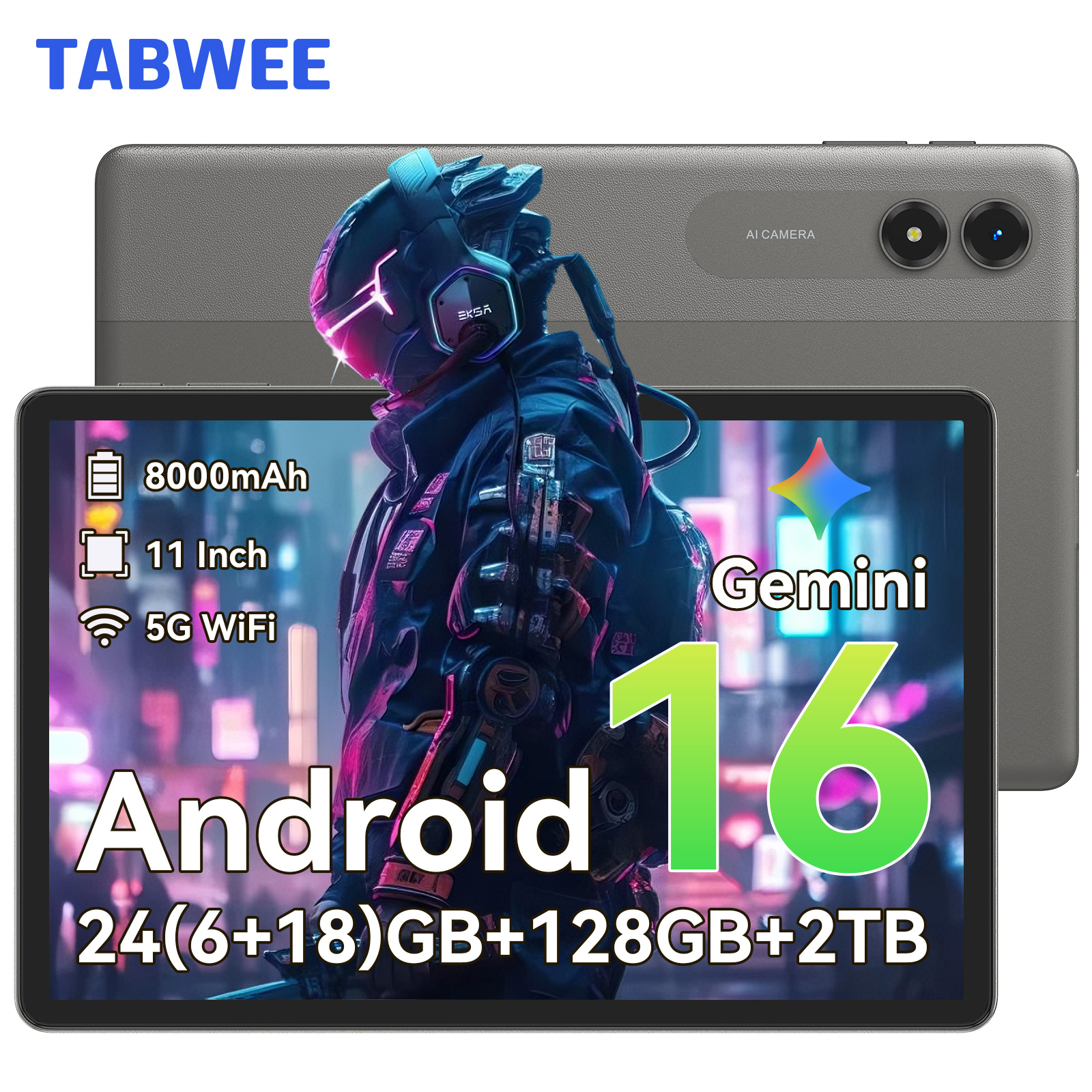 E-shop T50 16 Tablet 11 Zoll - 24 (6+18) GB RAM+128GB ROM (2TB TF), 90 Hz Display, T7250 Core Tablet PC, 8000mAh, 13MP+8MP, 5G Wifi/Gps/ AI/OTG