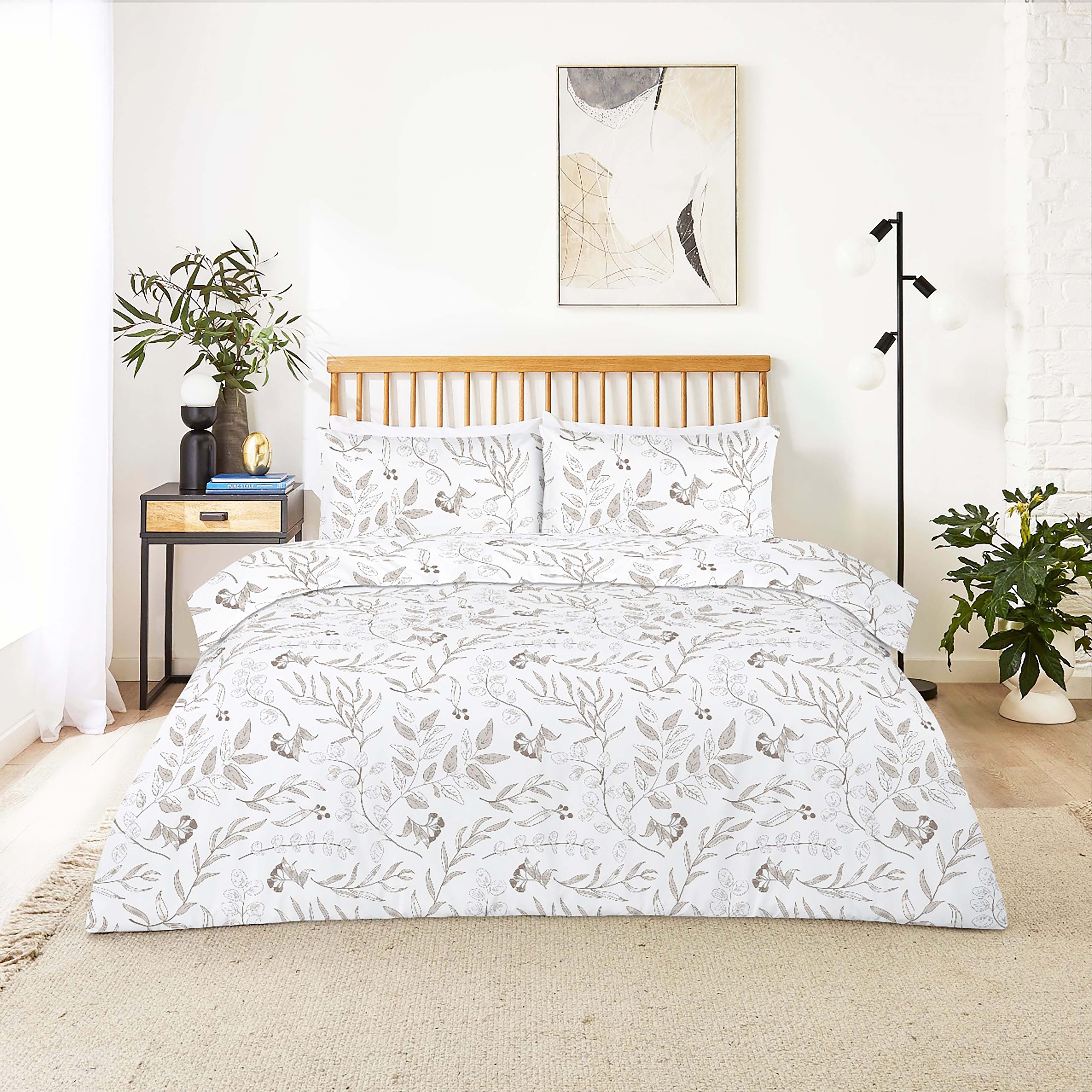 TEMU 4pcs Bedding Set Printed Botanical Leaf Design Mirofibre Complete Duvet Cover Set With Fitted & Pillowcases
