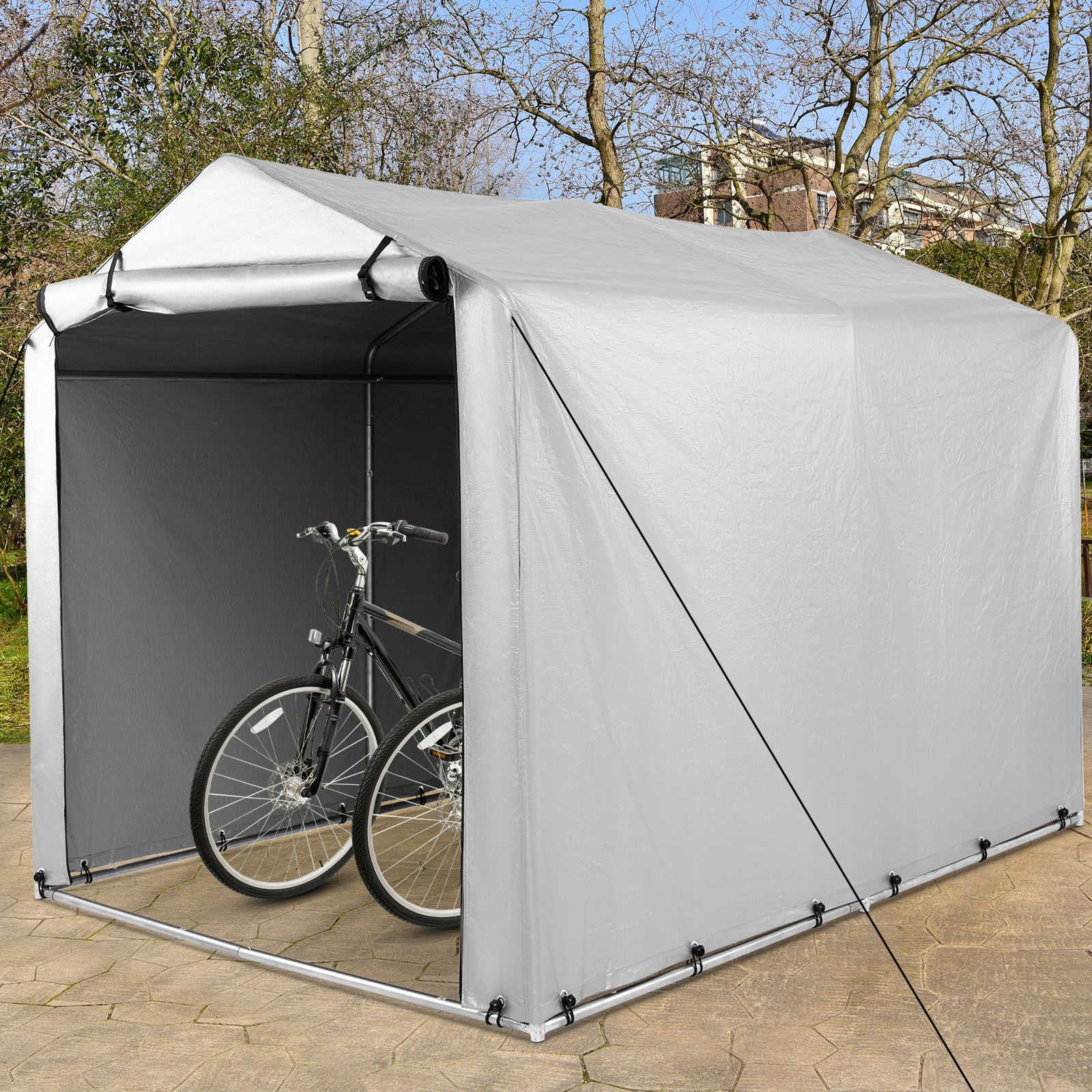 Image of 220 X 160cm Heavy Duty Storage Shelter, Outdoor Bike Storage Tent W/waterproof Cover & Roll-up Zipper Door, Portable Outdoor Shed For Bikes, Garden Tools, Motorcycles, Easy Assembly