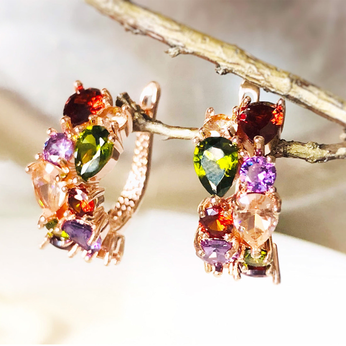 Image of Multicolored Creole Earrings For Women & Girls - Earrings With Zirconia, Elegant Jewelry, Gift For Women On Valentine's Day
