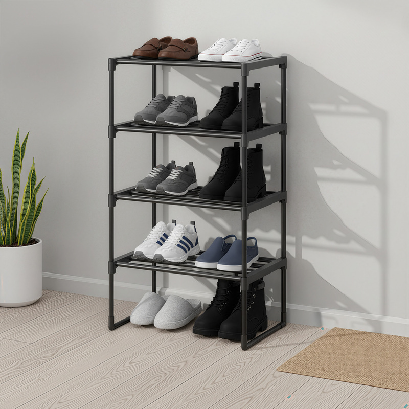 TEMU Organizador de zapatos, zapatero de 4 niveles, de metal, apilable, con capacidad para 4-8 de zapatos, 30 x 42,5 x 71,5 cm, negro