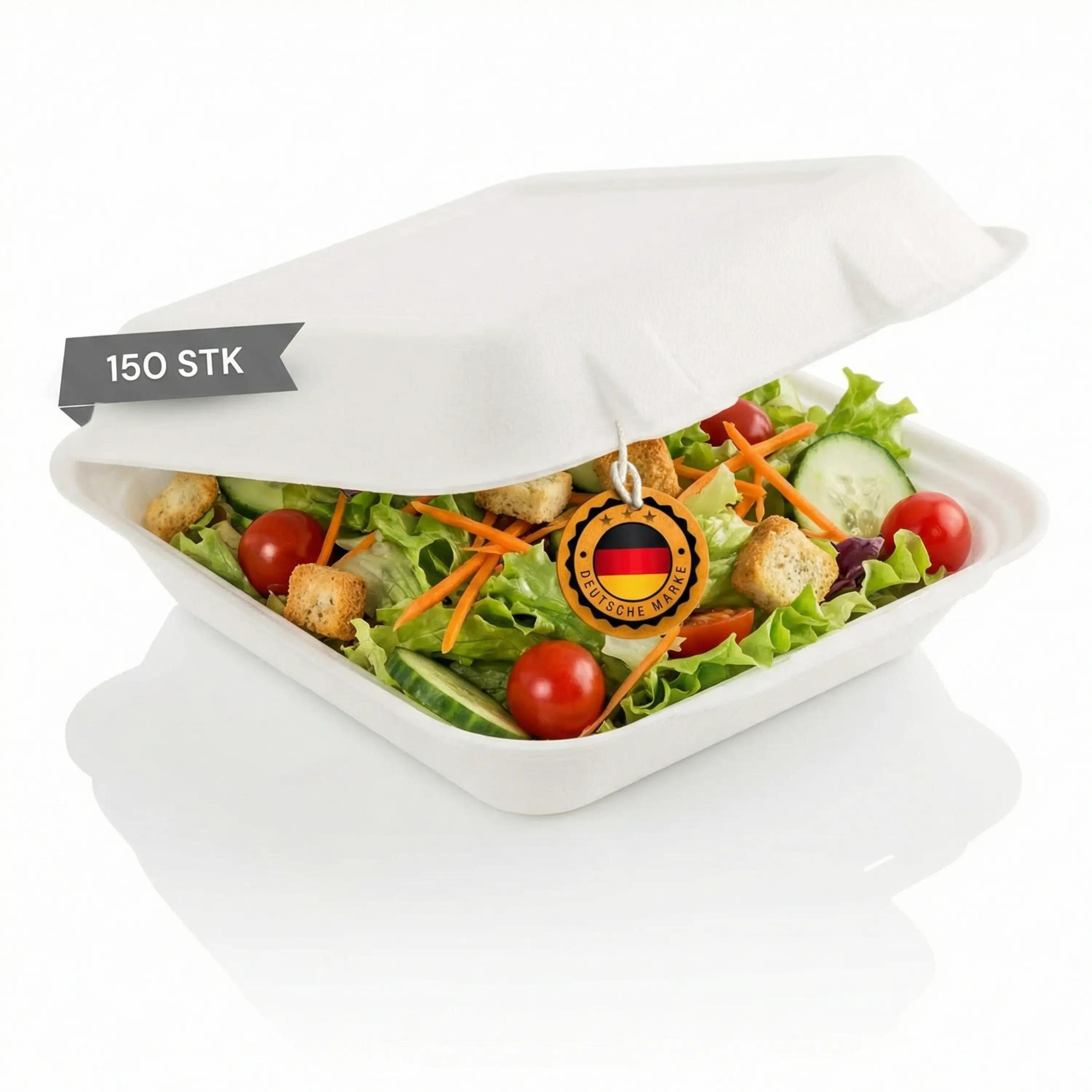 Image of 50x | 222 X 200 X 67 Mm 1100ml | Made From Sugarcane | Lunchbox Hamburger Box Food Container | Disposable Food Container |leak-proof