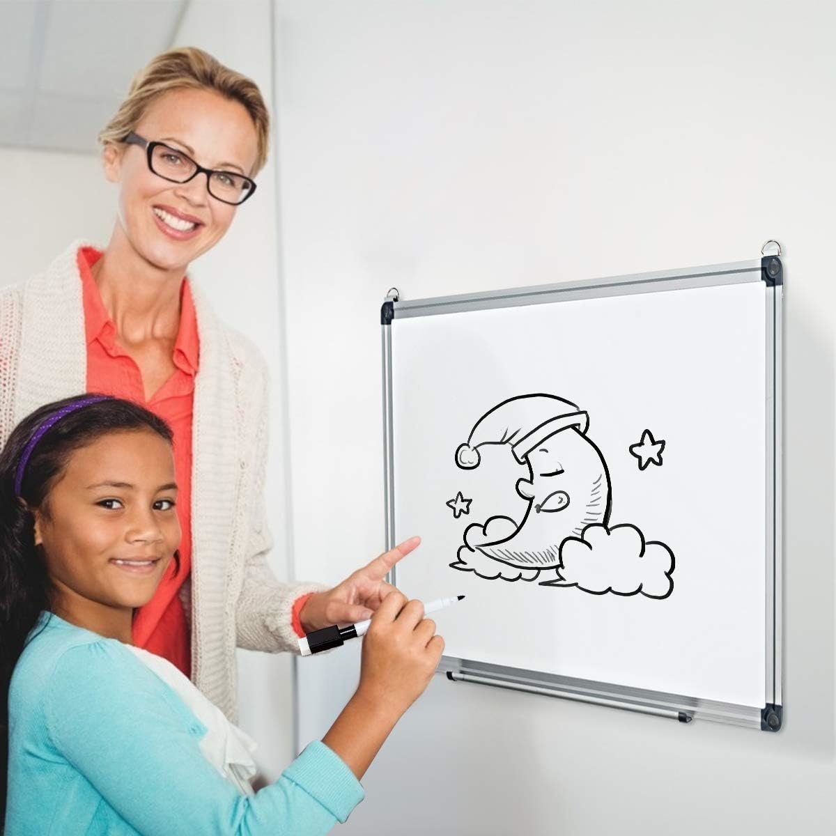 Image of 70 X 50 Cm Cm Dry Erase Board, Wall Mounted Board With Detachable Tray, Aluminum Frame Magnetic Whiteboard With 3 Dry Erase Markers, 2 Magnets & 1 Eraser For School, Home, Office