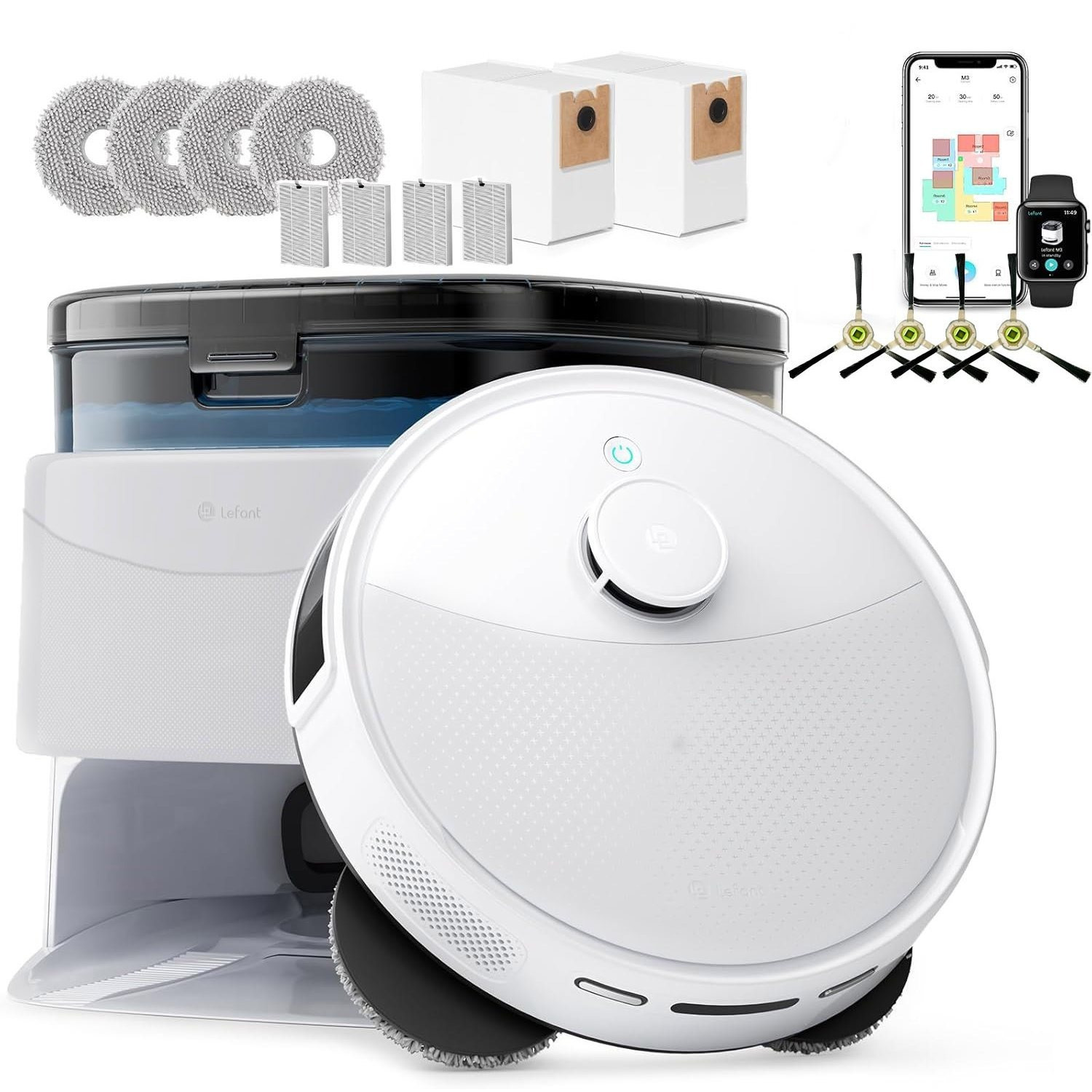 TEMU LEFANT M3L Robot Aspirapolvere Lavapavimenti con Mappatura, super potente 14000Pa, Laser dToF, PSD, Autosvuotamento 3,2L, Lavaggio Mop 30簞C,
