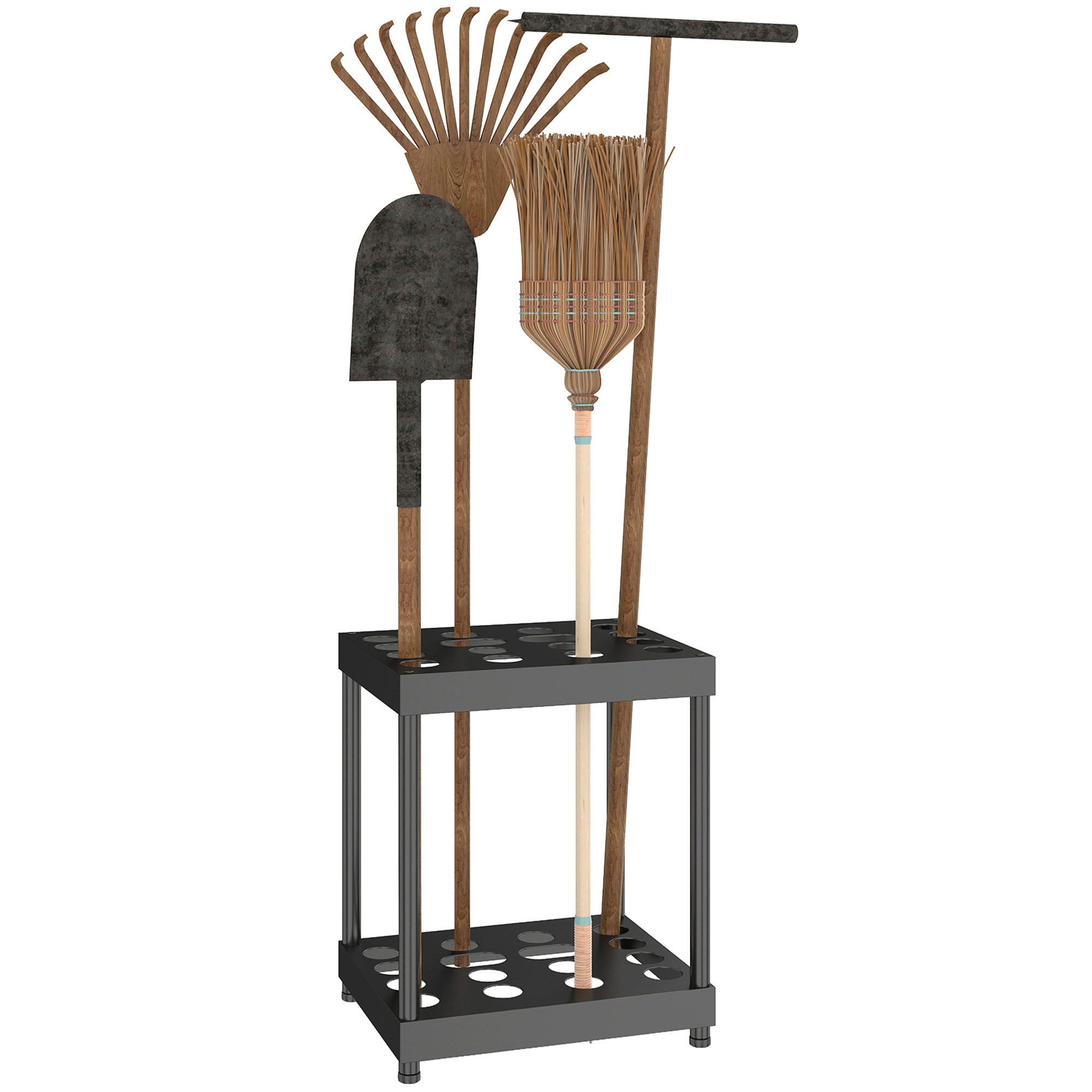 TEMU Outsunny Organisateur d'outils de jardin, support à outils de jardin 16 compartiments à 2 niveaux avec coussinets réglables pour sécateurs,