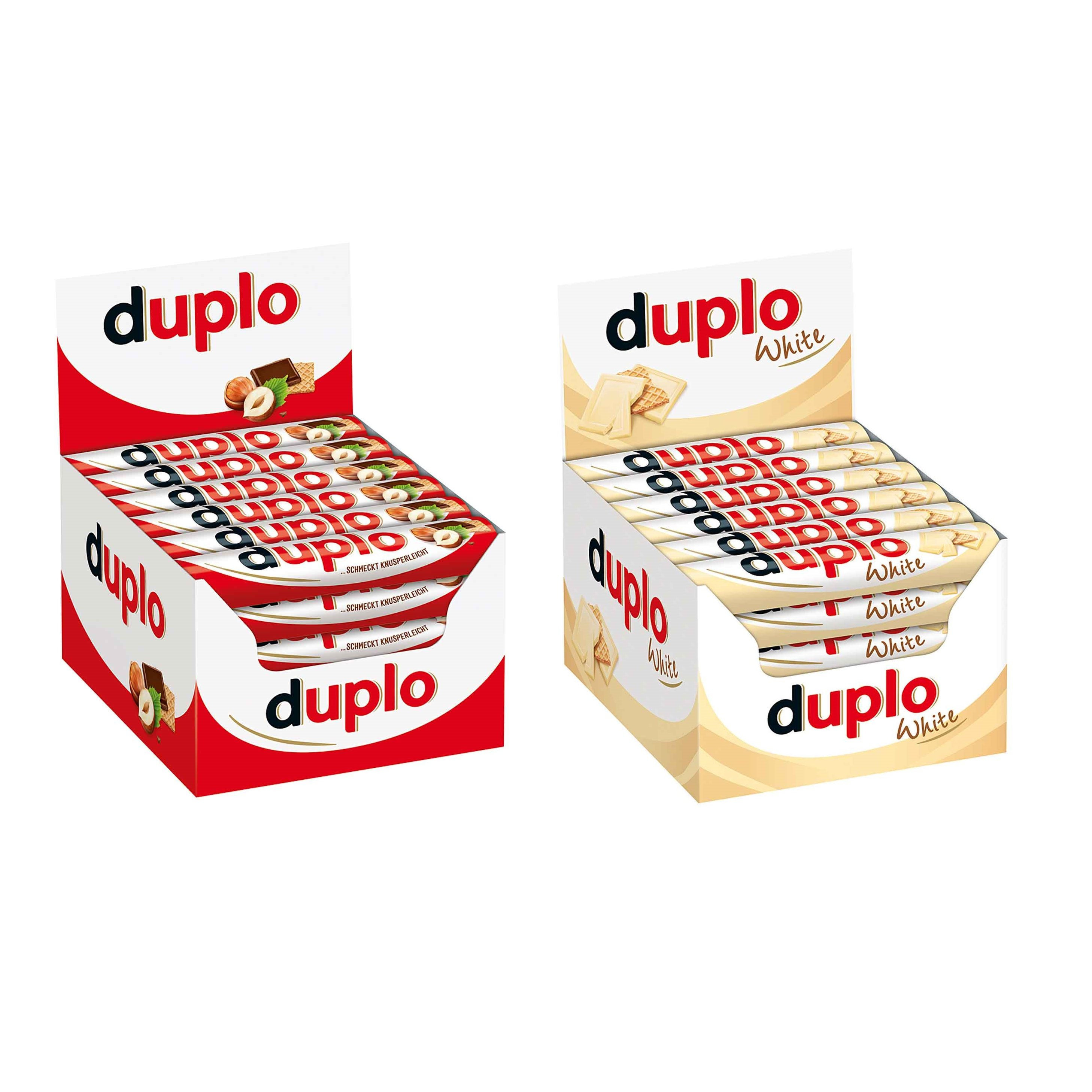Image of Ferrero Duplo Single Bar + Duplo White – Chocolate Bar – 2 Large Packs With 40 Individually Wrapped Bars (1.456 Kg)