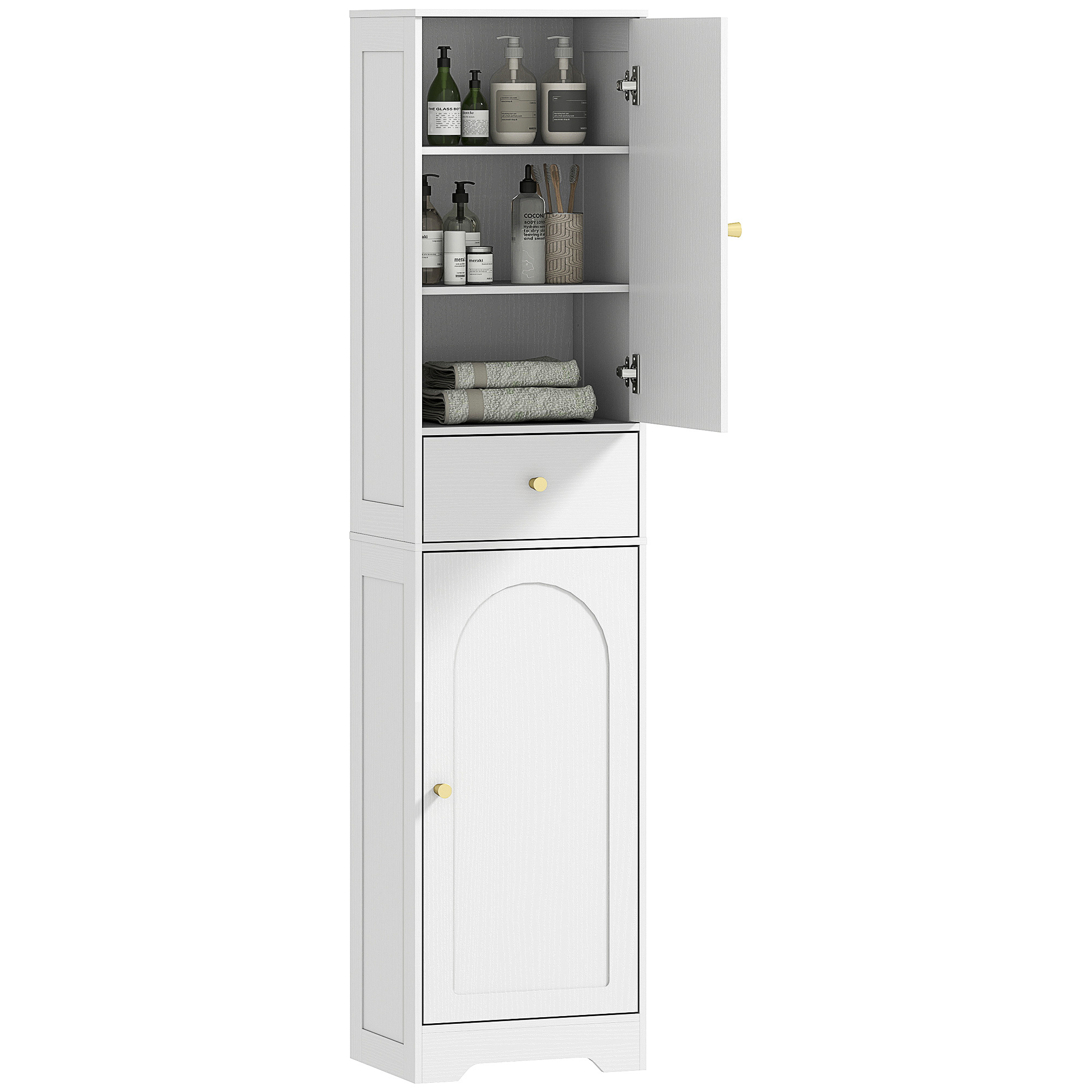   tall bathroom cabinet storage column unit with cabinets drawer and adjustable shelves   cabinet for toilet small spaces 40 x 29 5 x 170 cm white