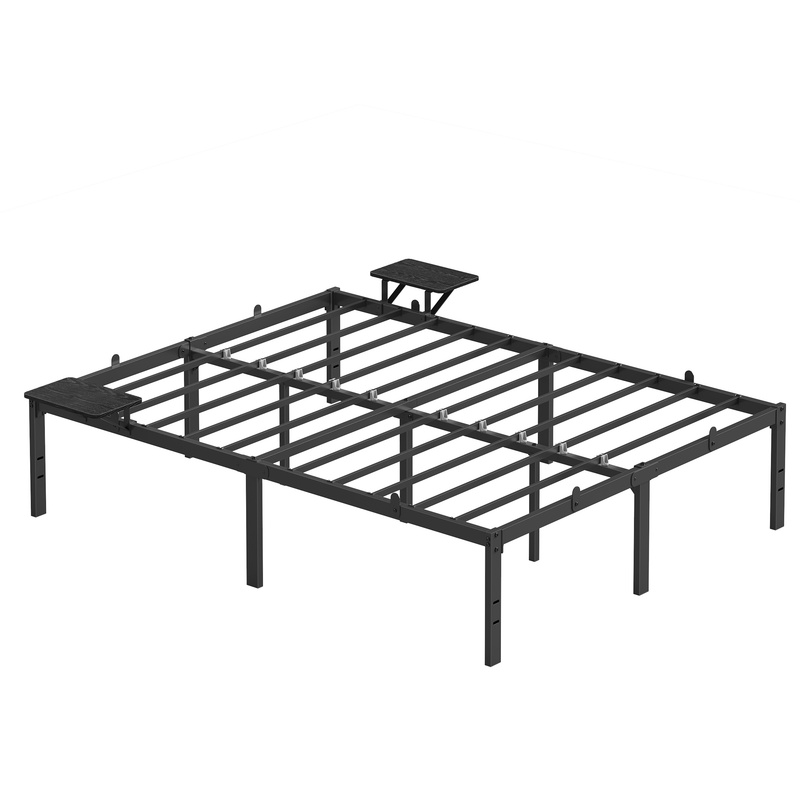 TEMU Estructura de cama de metal, estructura de cama con estante de almacenamiento, fácil de , adecuada para colchón de 135 x 190 cm, negro