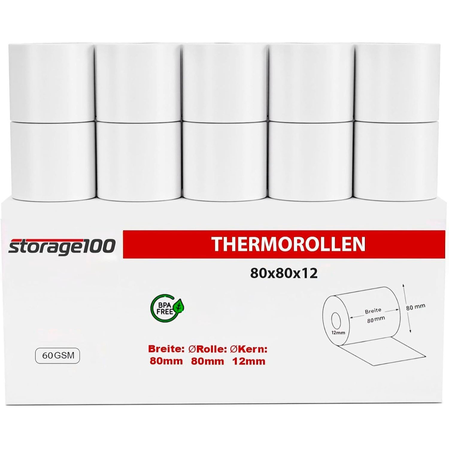 E-shop 50 Stück Kassenrollen/Thermorollen/Bonrollen 80mm x 80mm x 12mm Bpa 60g/ für alle gängigen Thermo -Bondrucker
