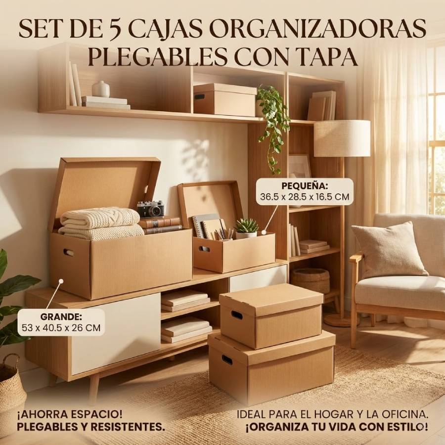 TEMU Cajas de mudanza | Paquete de 5 cajas de almacenamiento | Cajas de cartón grandes | Con y asa | Plegables | Adecuadas para mudanza y