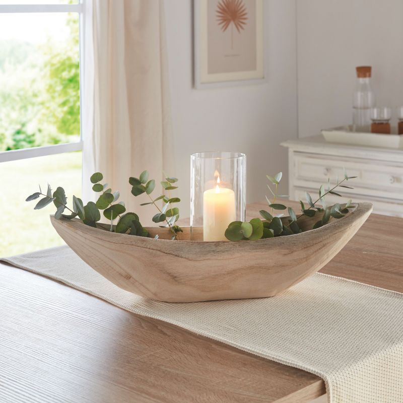 E-shop Schale "Wood" oval & tief, aus massivem Holz, 60 cm lang, Dekoschale, Obstschale