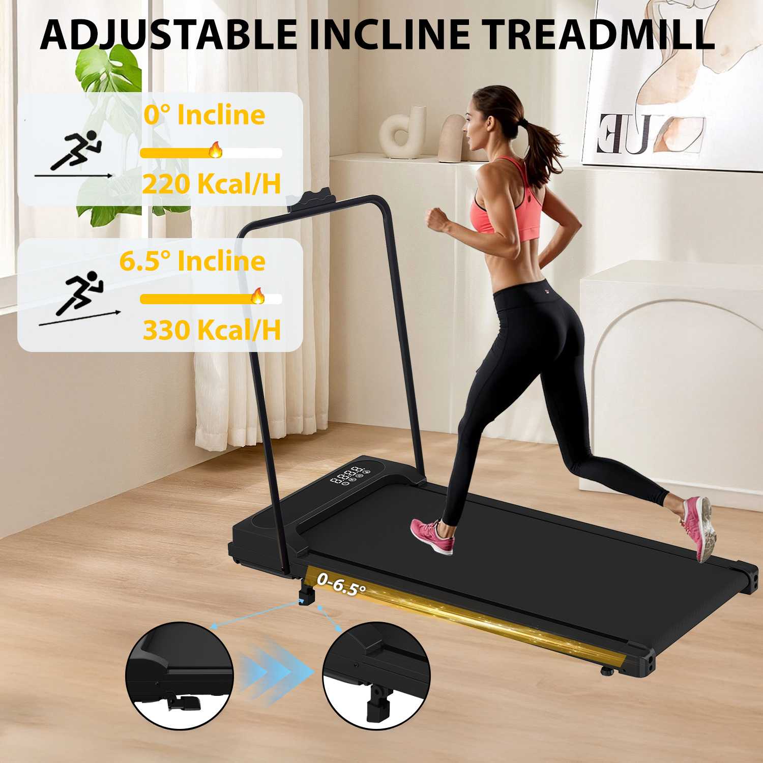 TEMU Compact Treadmill With Incline For Walking Pad Jogging With Handle Foldable A Weight Limit Of 110kg Suitable For Home Or Office Use A Running
