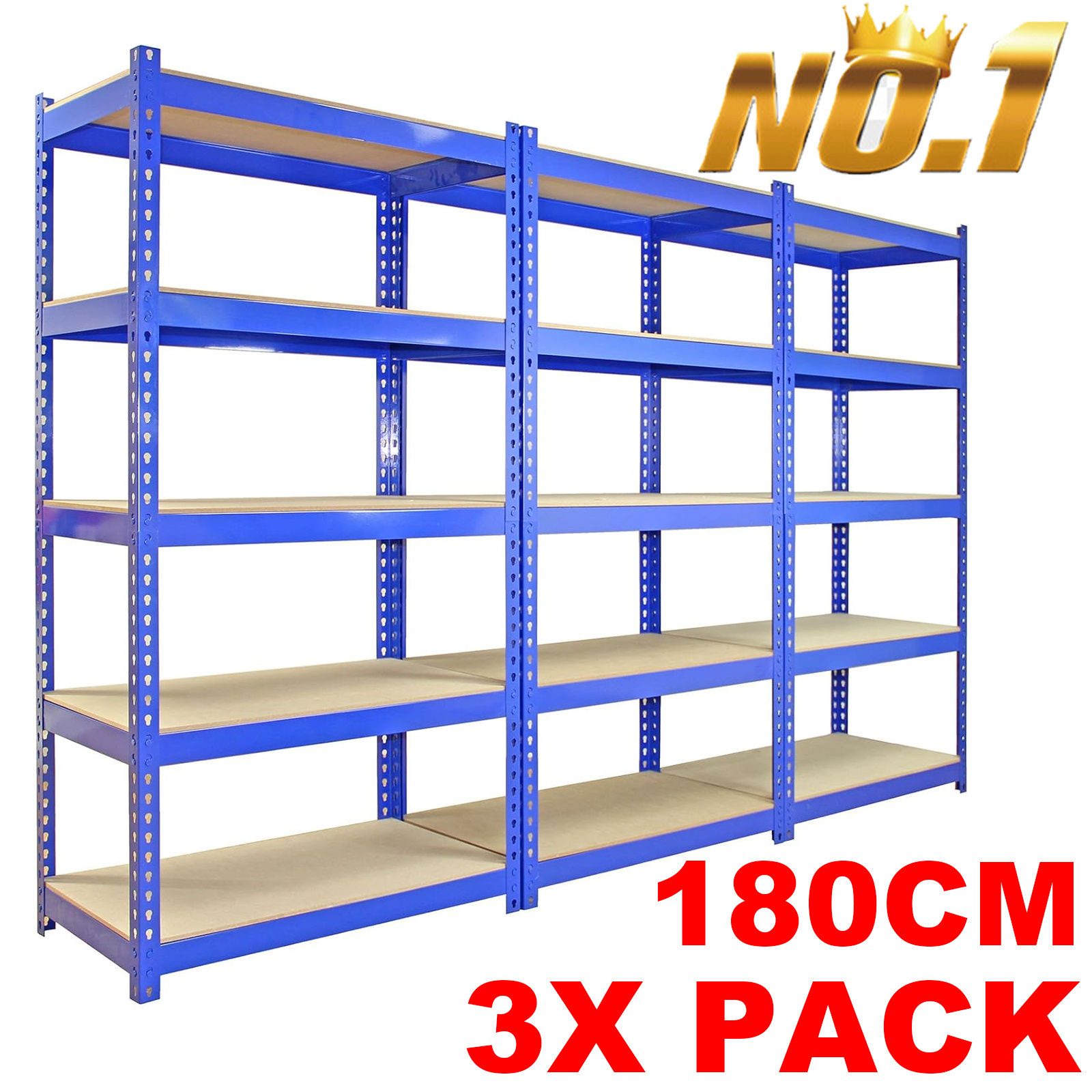 set of 3  garage shelving unit 3 bay 180x90x30 cm 200kg per shelf 1000kg per bay 3x blue storage shelves 5 tier shed shelving heavy duty steel garage shelves shed storage racking shelf for warehouse workshop office