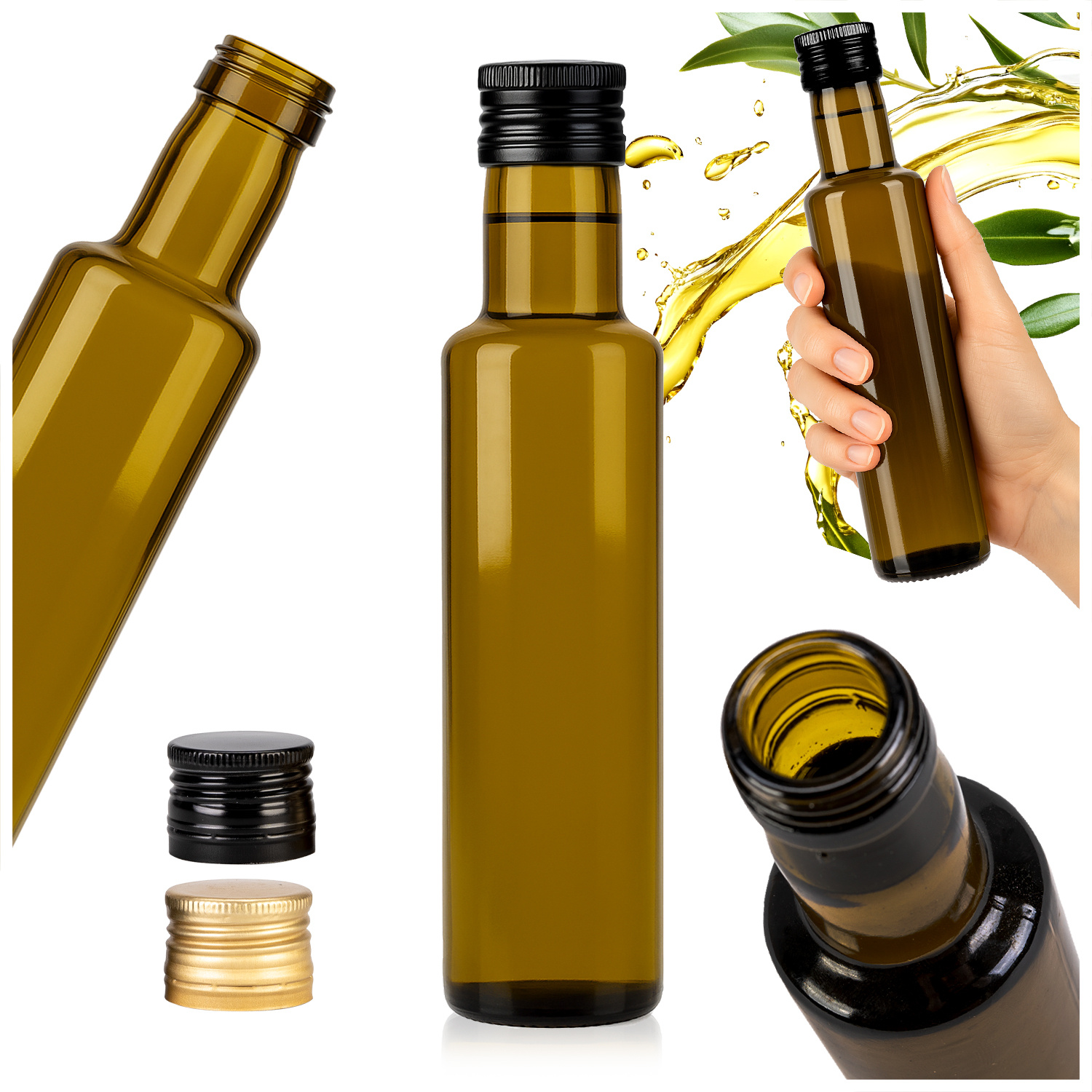 Image of 5pcs. Glass Bottles For Olive Oil, Oil, Vinegar, Vodka, Wine With A 250ml Pouring Dispenser