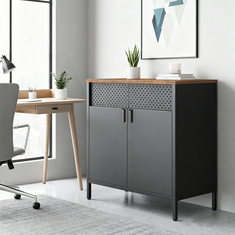 TEMU Gabinete con Estante Ajustable, Aparador para Salón, Puertas Magnéticas, de Acero, 40 x 80 x 76 cm