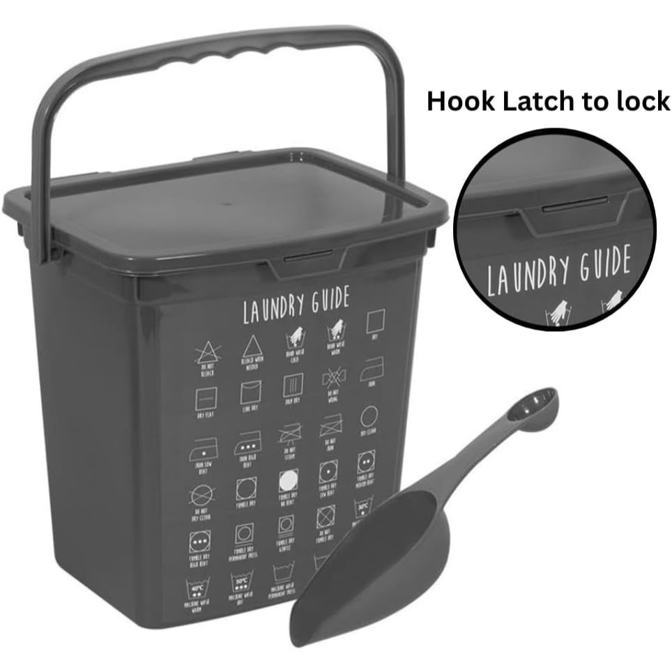 TEMU Detergent Storage Box With Scoop 6 Litre Grey Plastic, & Handle, Tablet & Dishwasher Container