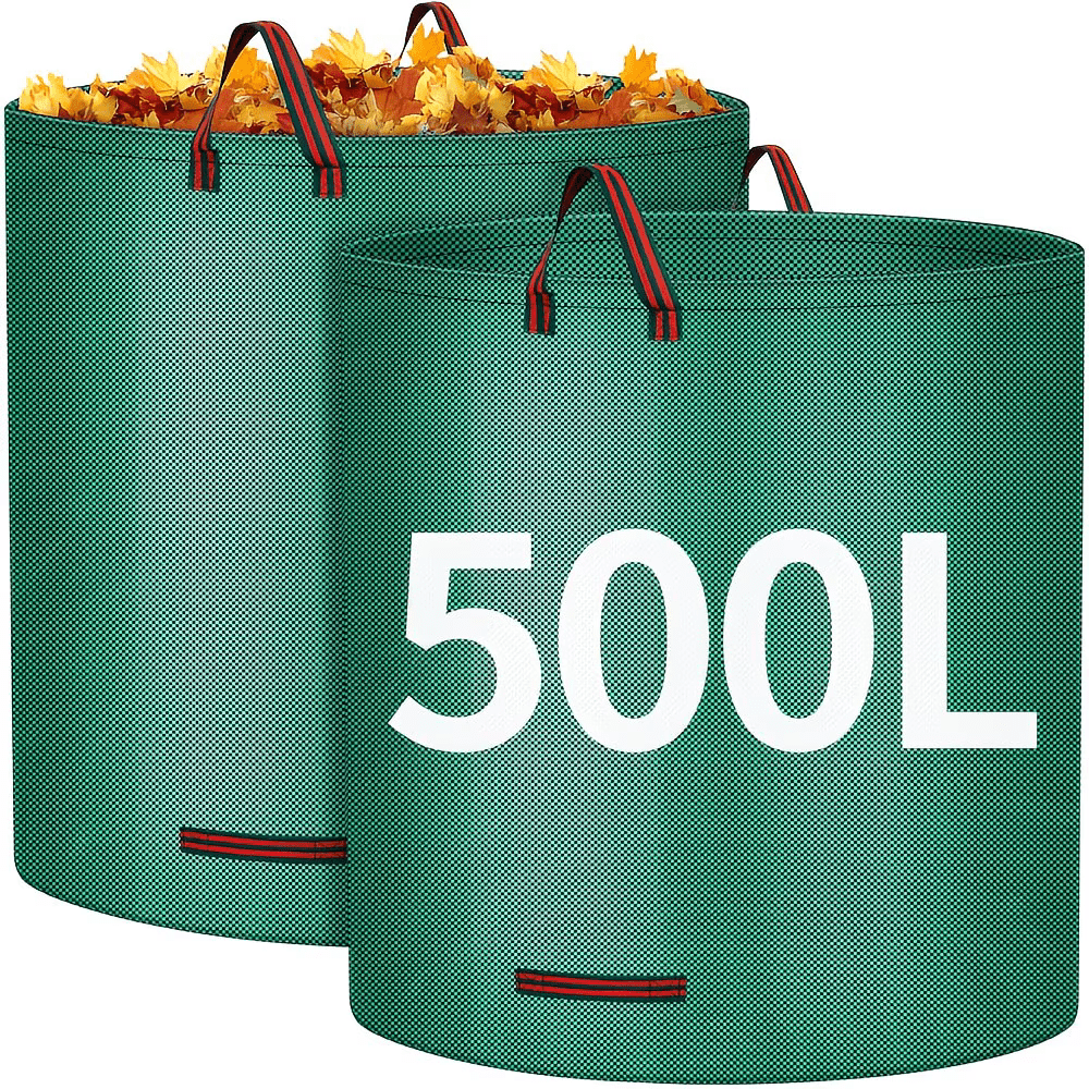 E-shop 2 x 500 Liter Stabiler Gartenabfallbeutel, Gartensack, Laubsack mit Griffen, Grüne Schneidebeutel, Faltbar, , Hergestellt aus