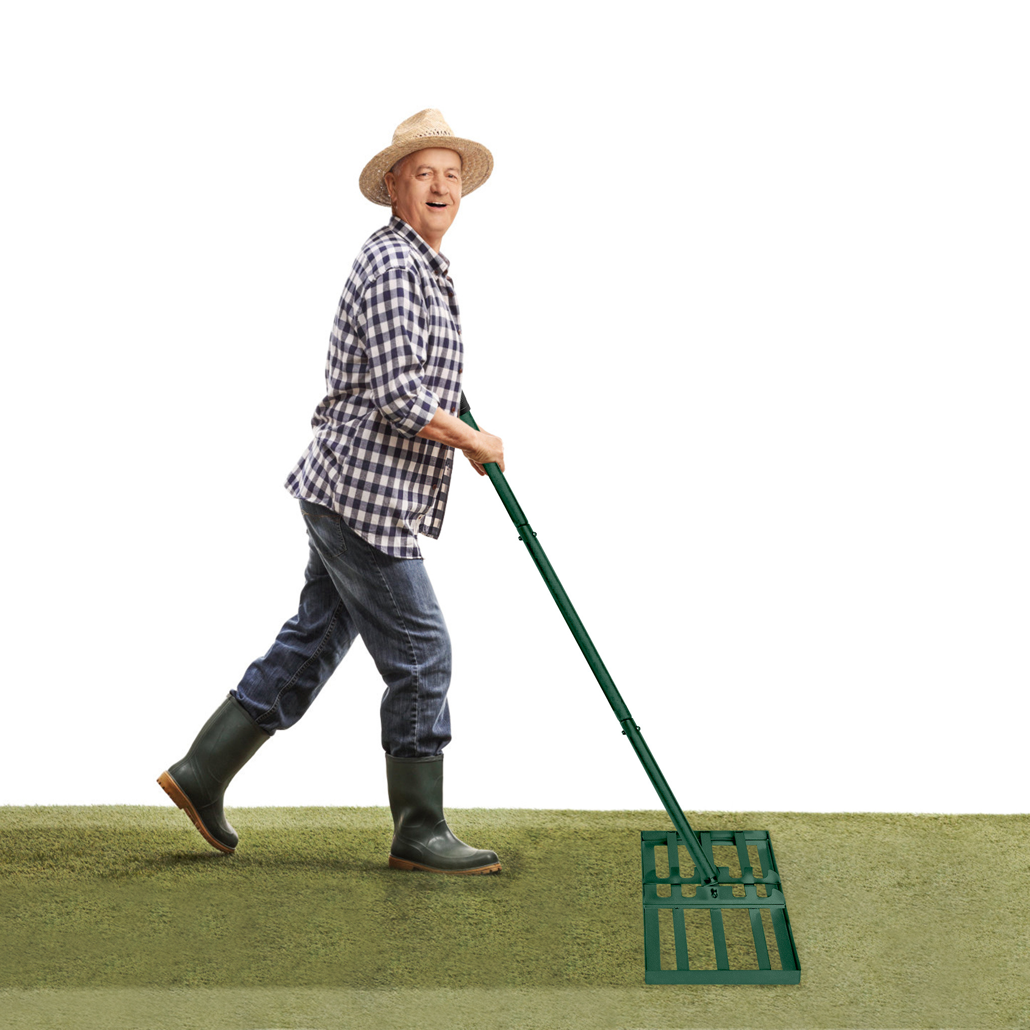 TEMU Adjustable Height Segmented Lawn Rake With Rubber Handle, Leveling Rake For Garden Lawn Care, Lawn Sand Leveler, Lawn Leveling Rake,