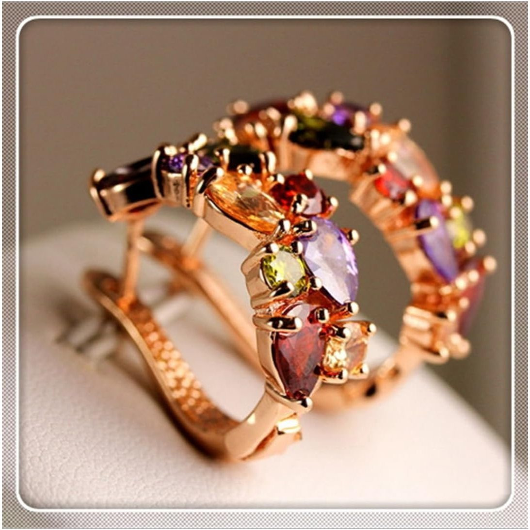 TEMU Multicolored Hoop Earrings For Women & Girls â Earrings With Cubic Zirconia, Elegant Jewelry, Valentine's Day Gift For Women
