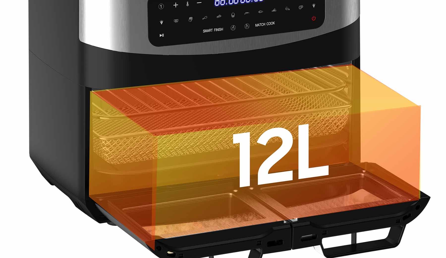 Hot Air Fryer - KDF5511D 12 Liter Grote Capaciteit, 2600W Snelle Verwarming, Twee Onafhankelijke 5.5-Liter Kamers, 10 Kookprogramma's, LED Touchscreen, Kijkvenster, Vetarme Gezonde Friteuse, Ideaal voor Familiefeesten.