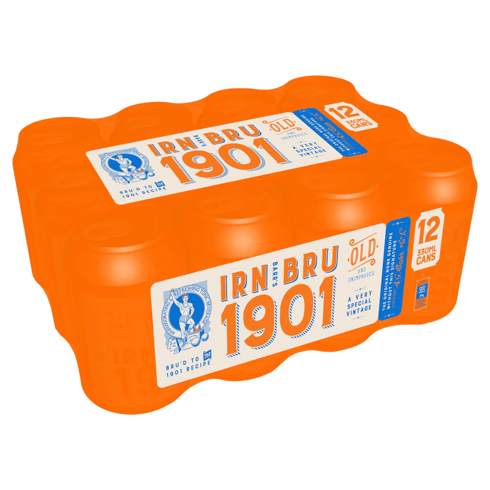 TEMU Barr - Irn Bru 1901 - Classic Recipe Soft Drink - 12 Pack Of 330ml Cans - Traditional Scottish Fizzy Drink