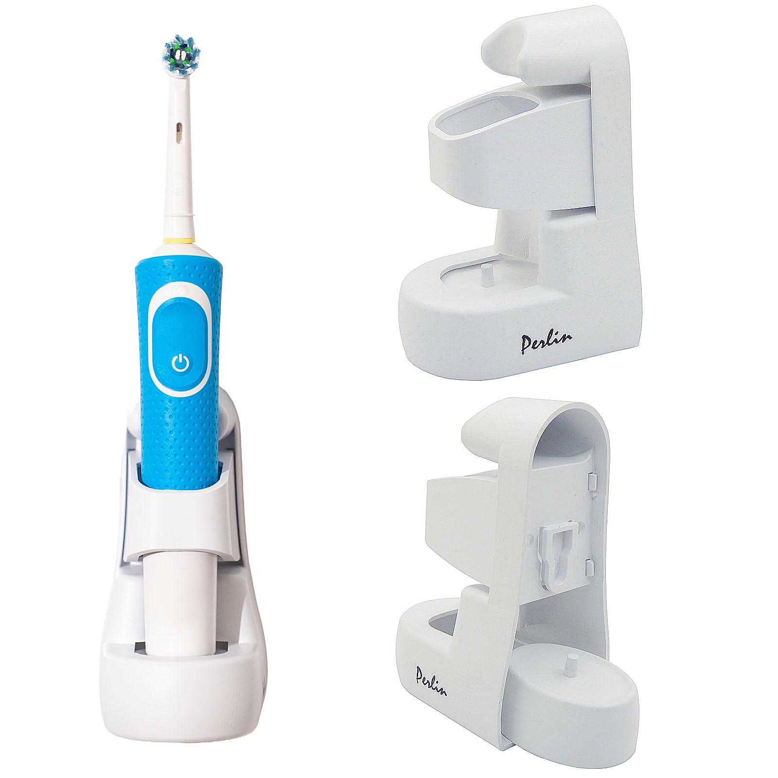Perlin Electric Toothbrush Holder For Charging Station Wall Mount Self-adhesive Without Drilling Toothbrush Holder White Bathroom Organizer